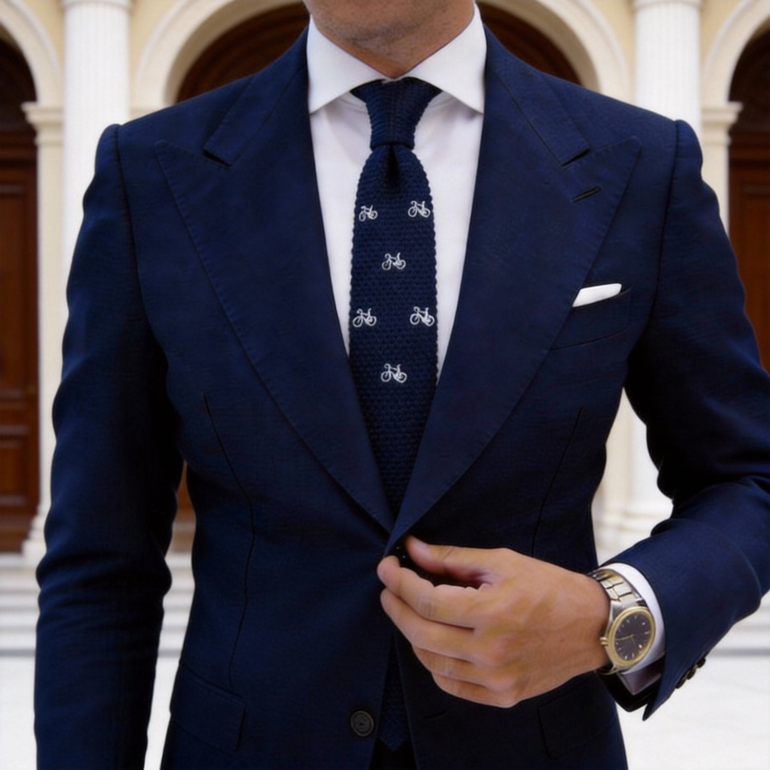 Navy Blue With White Bicycle Necktie