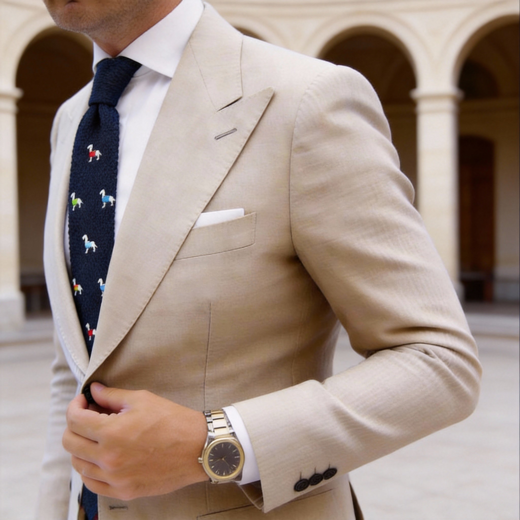 Navy Blue Necktie With White Dogs