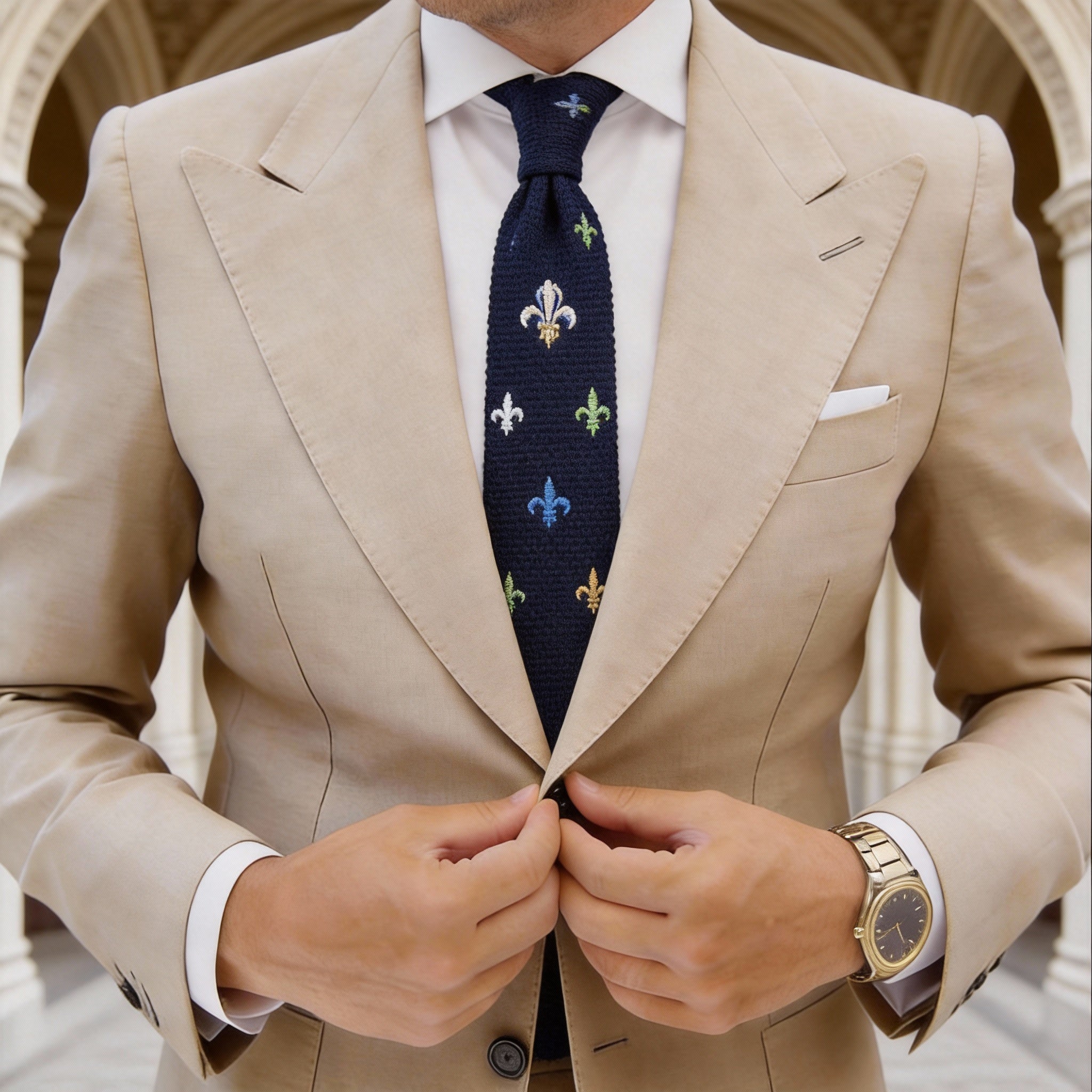 Navy Blue With Colored Fleur-De-Lis Necktie