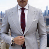 Burgundy With Blue Fleur-de-lis Necktie