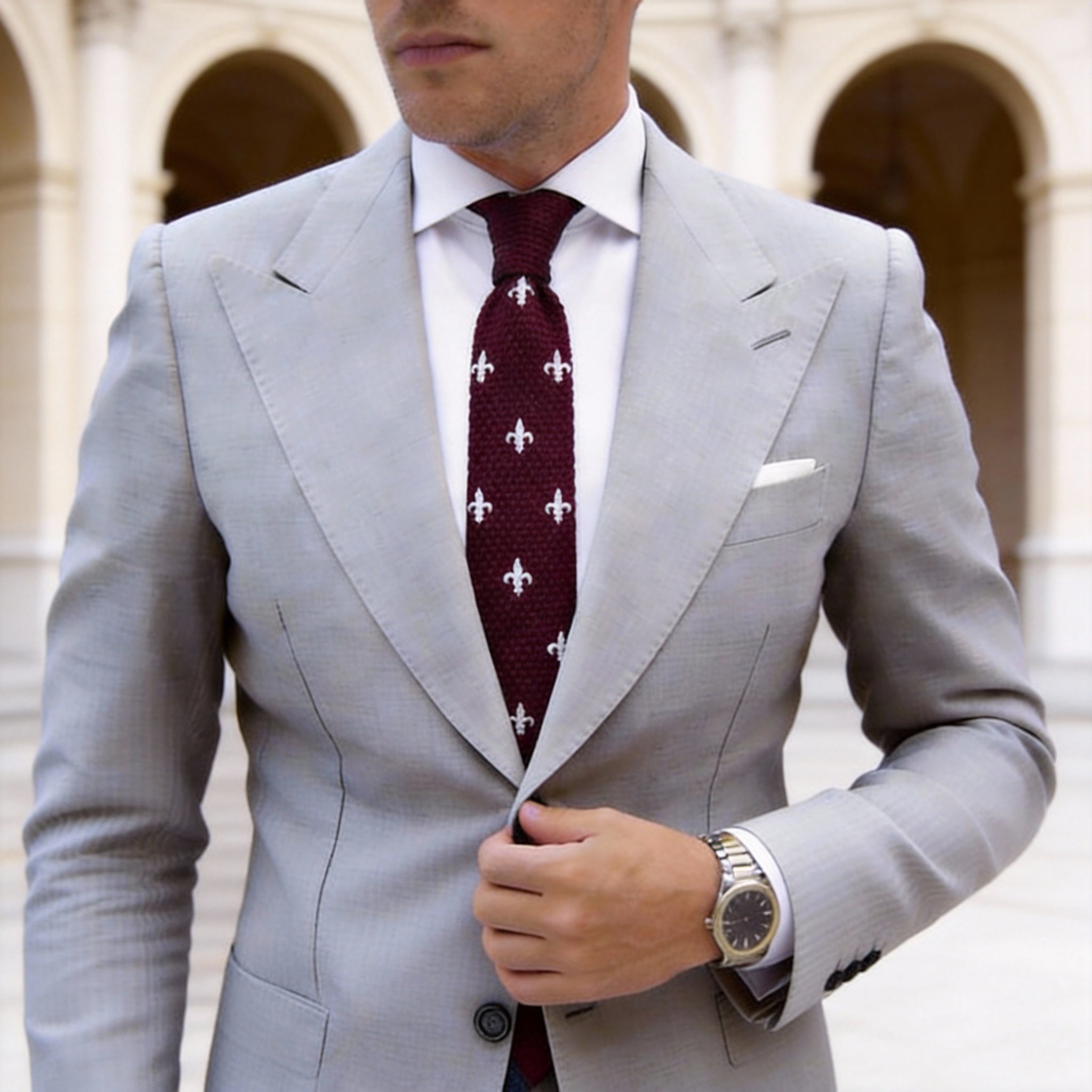 Burgundy with White Fleur-de-lis Necktie