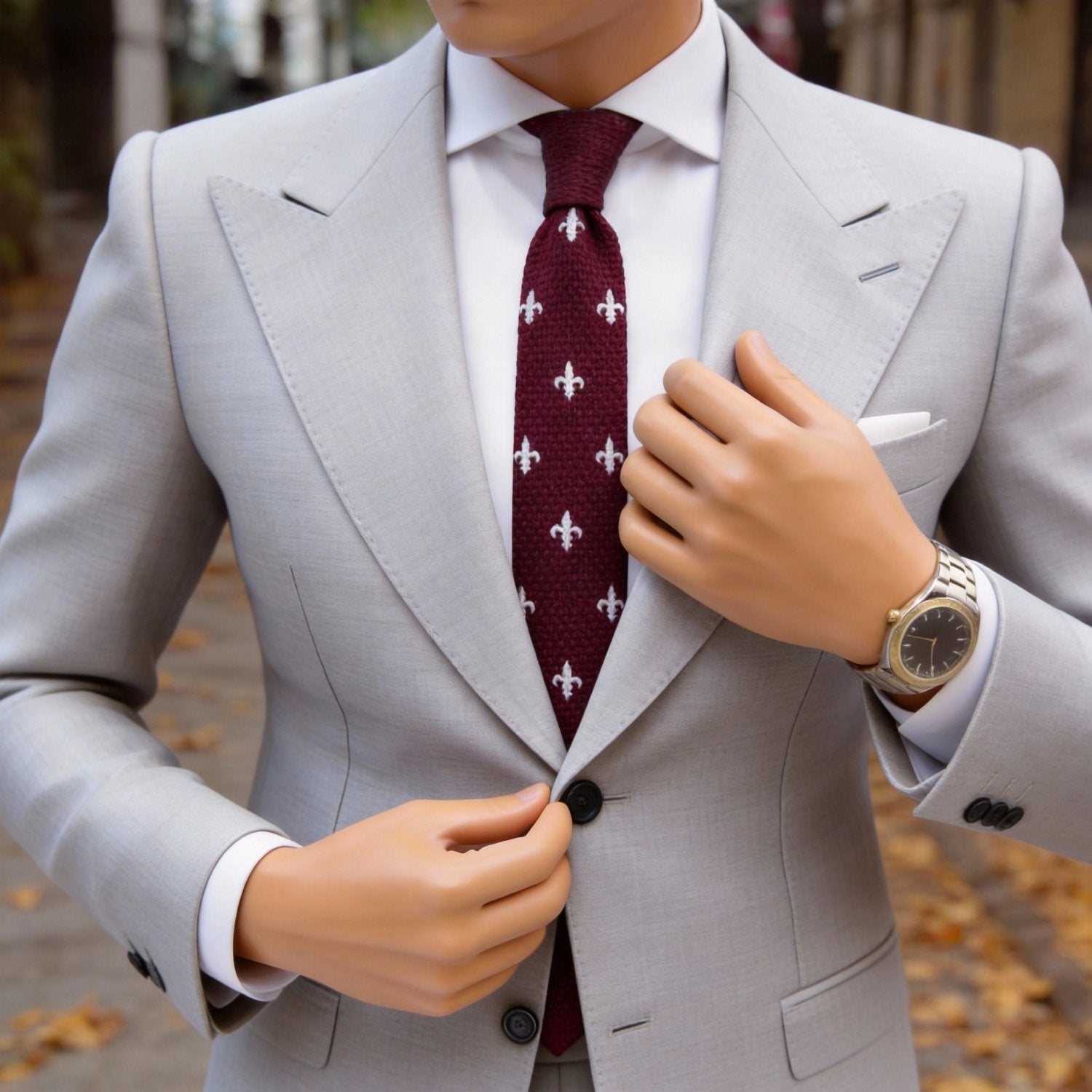Burgundy with White Fleur-de-lis Necktie