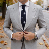 Navy Blue With White Fleur-De-Lis Necktie