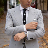 Black With White Fleur-de-Lis Necktie