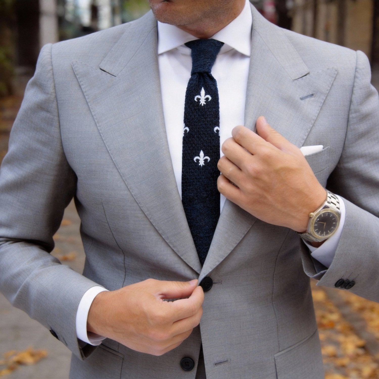 Black With White Fleur-de-Lis Necktie