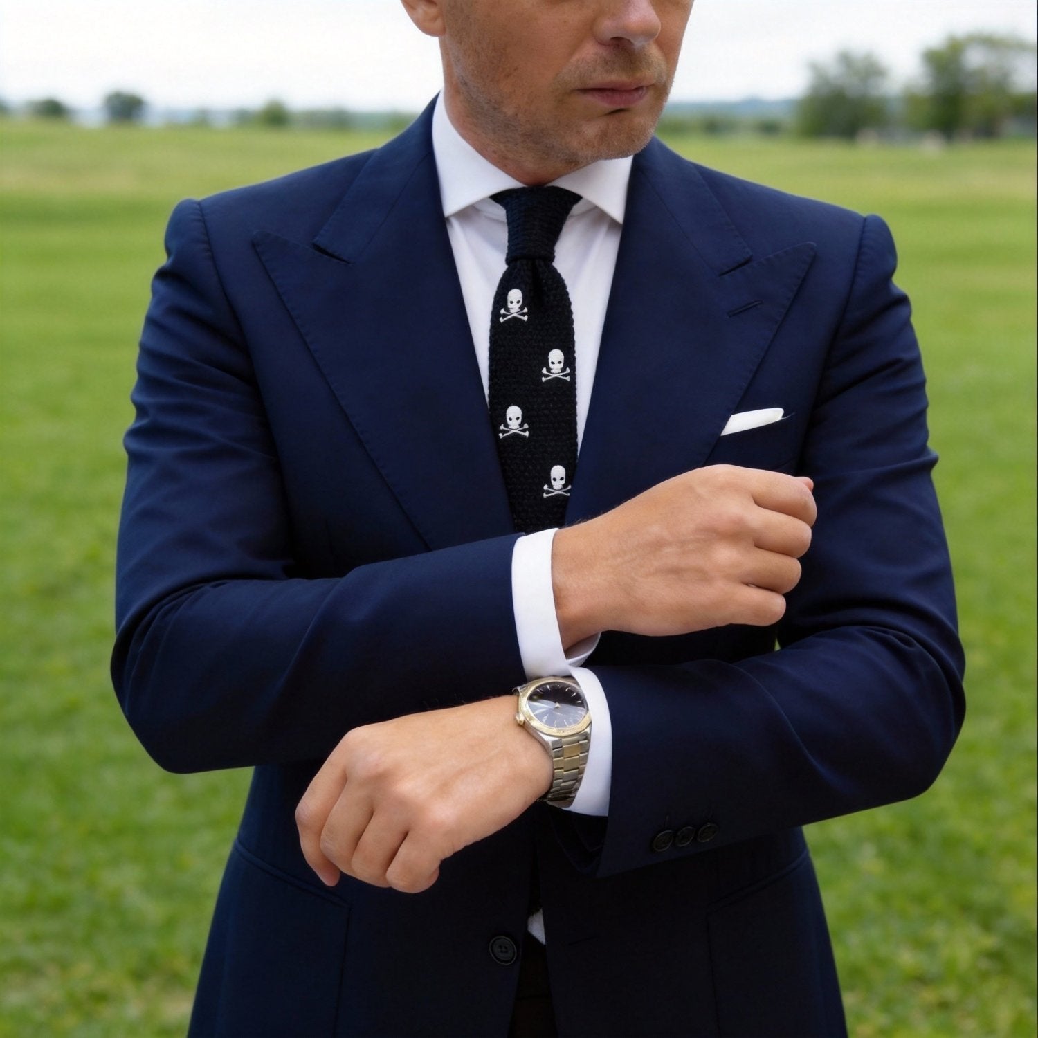Black With White Skull And Crossbones Necktie