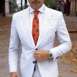 Orange With Blue Skull And Crossbones Necktie