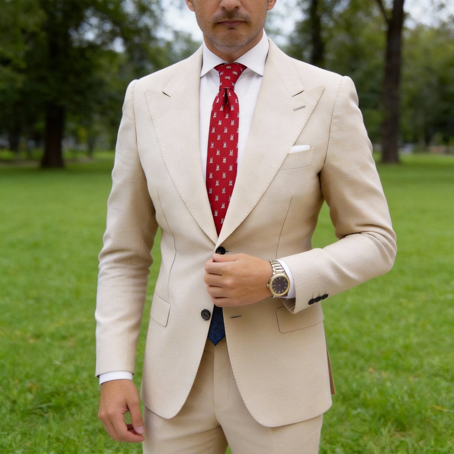 Red With White Dog Necktie
