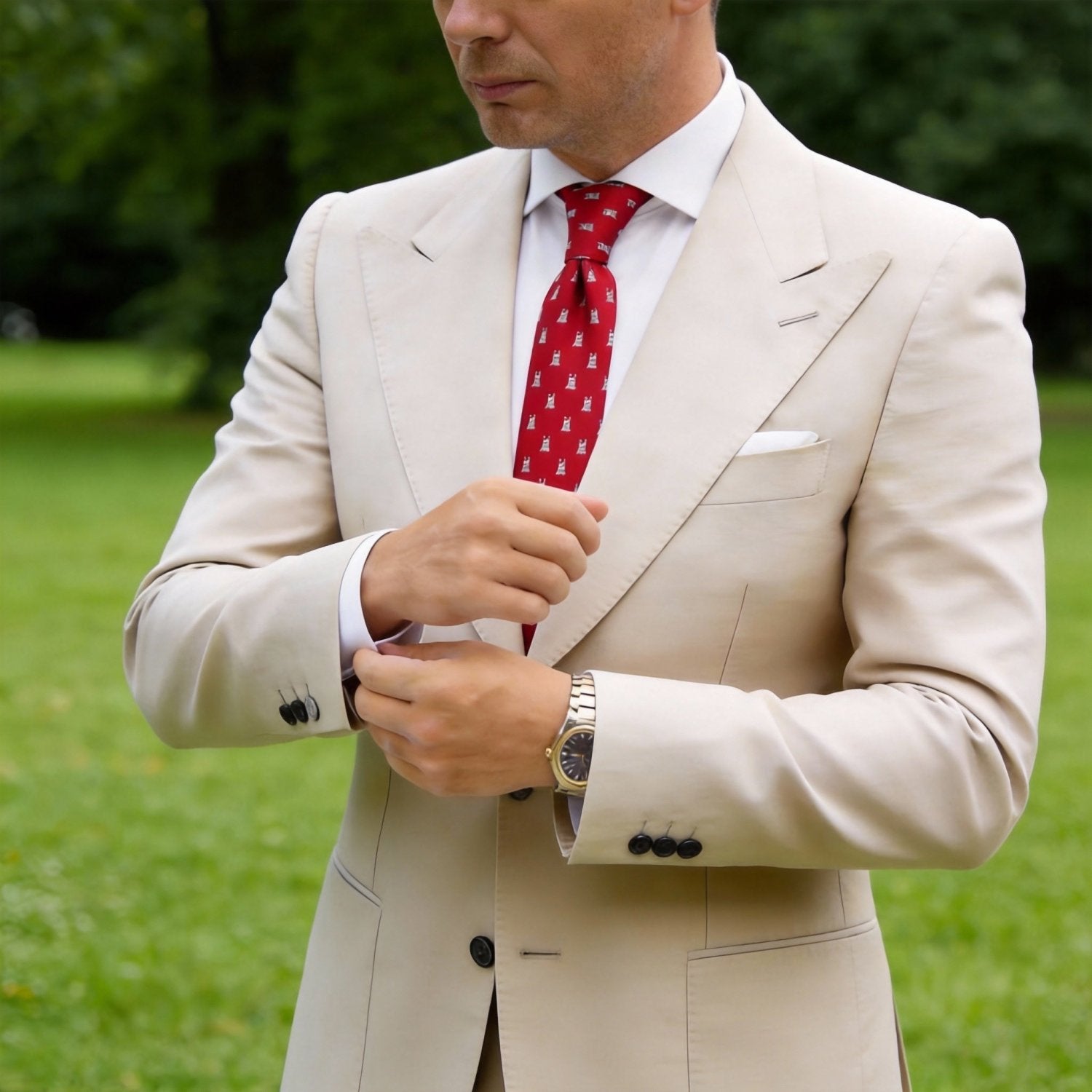Red With White Dog Necktie