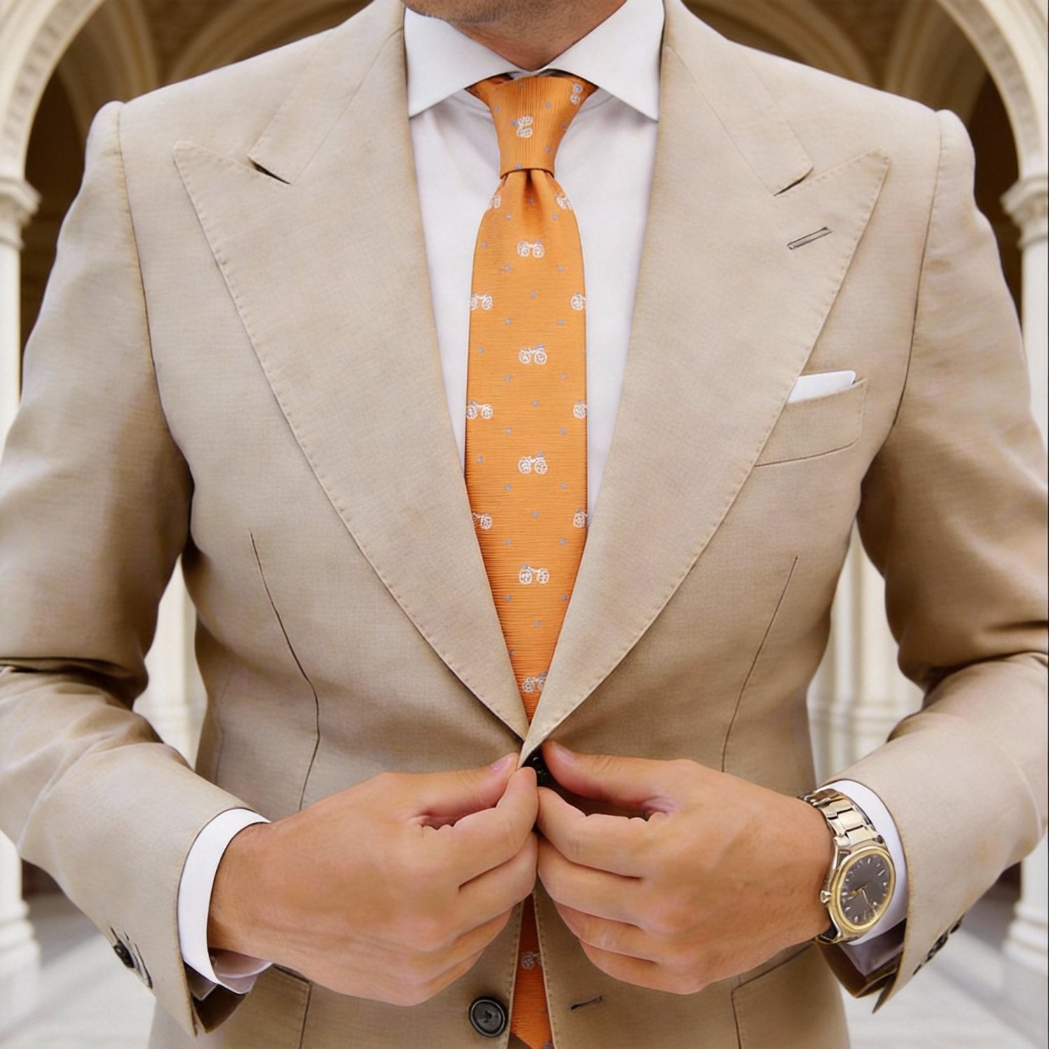 Orange With White Bicycle Necktie