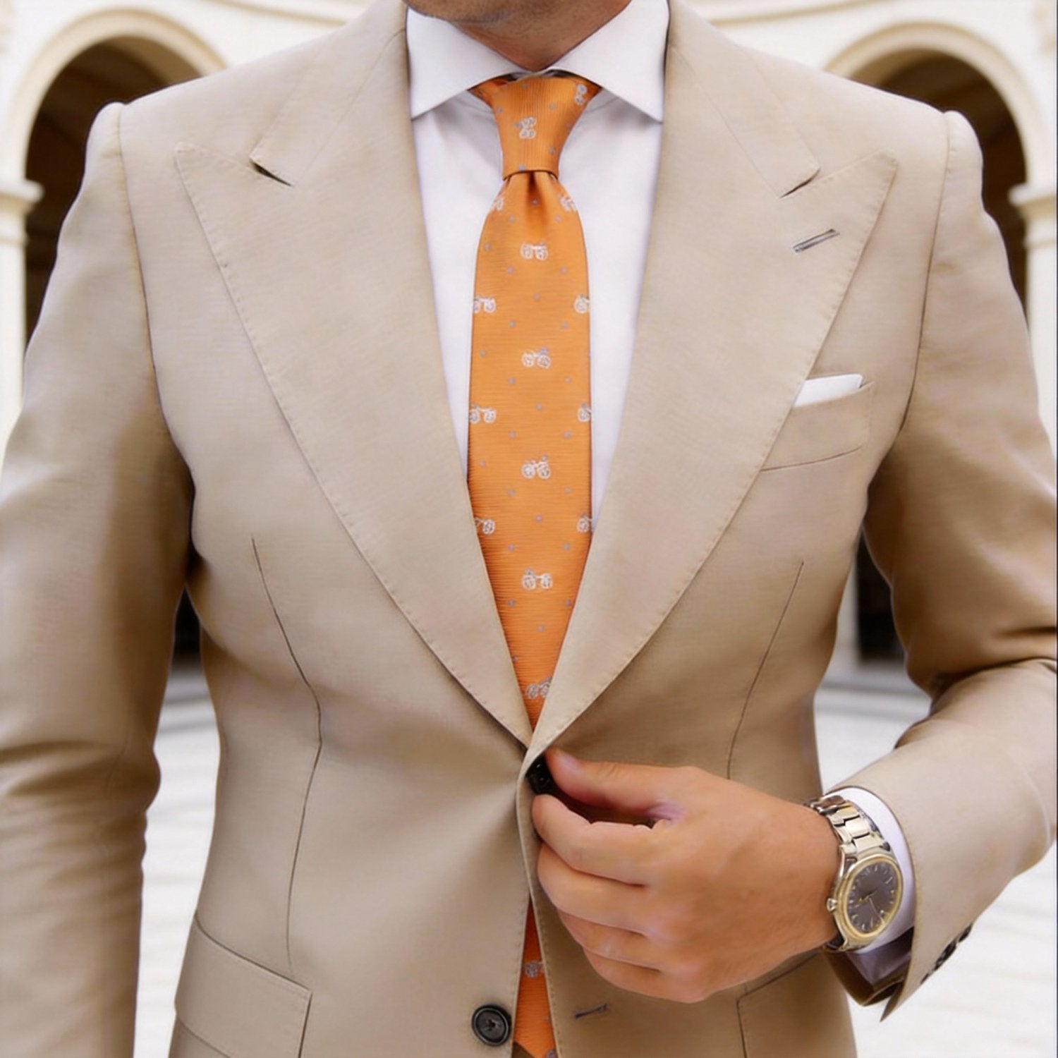 Orange With White Bicycle Necktie