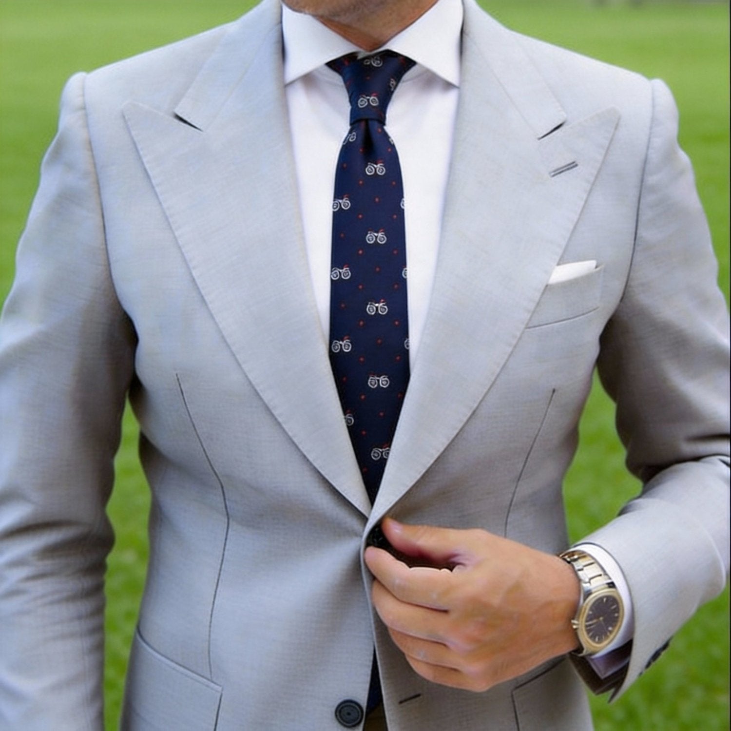 Navy Blue With White Bicycle & Orange Dot Necktie