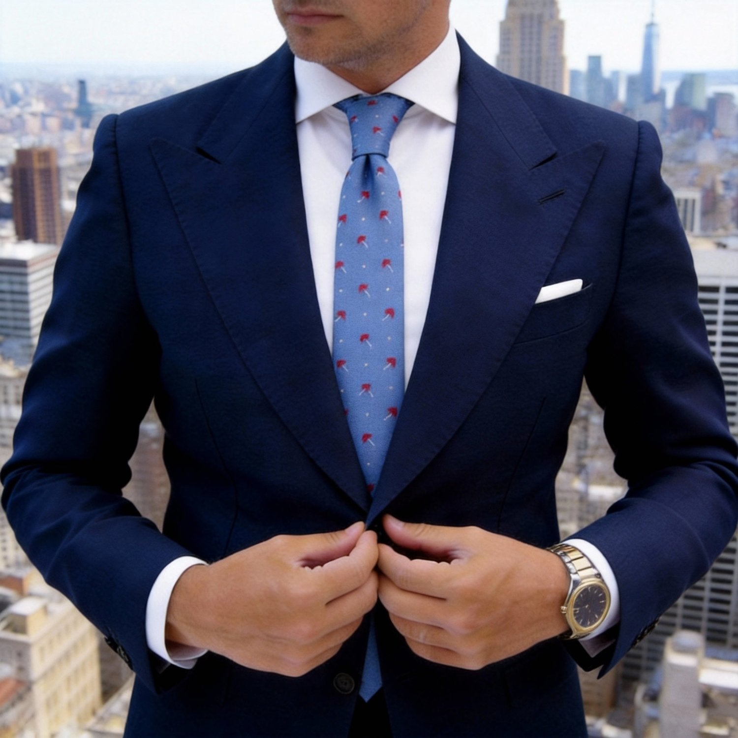 Blue Necktie With Red Umbrella & White Dot