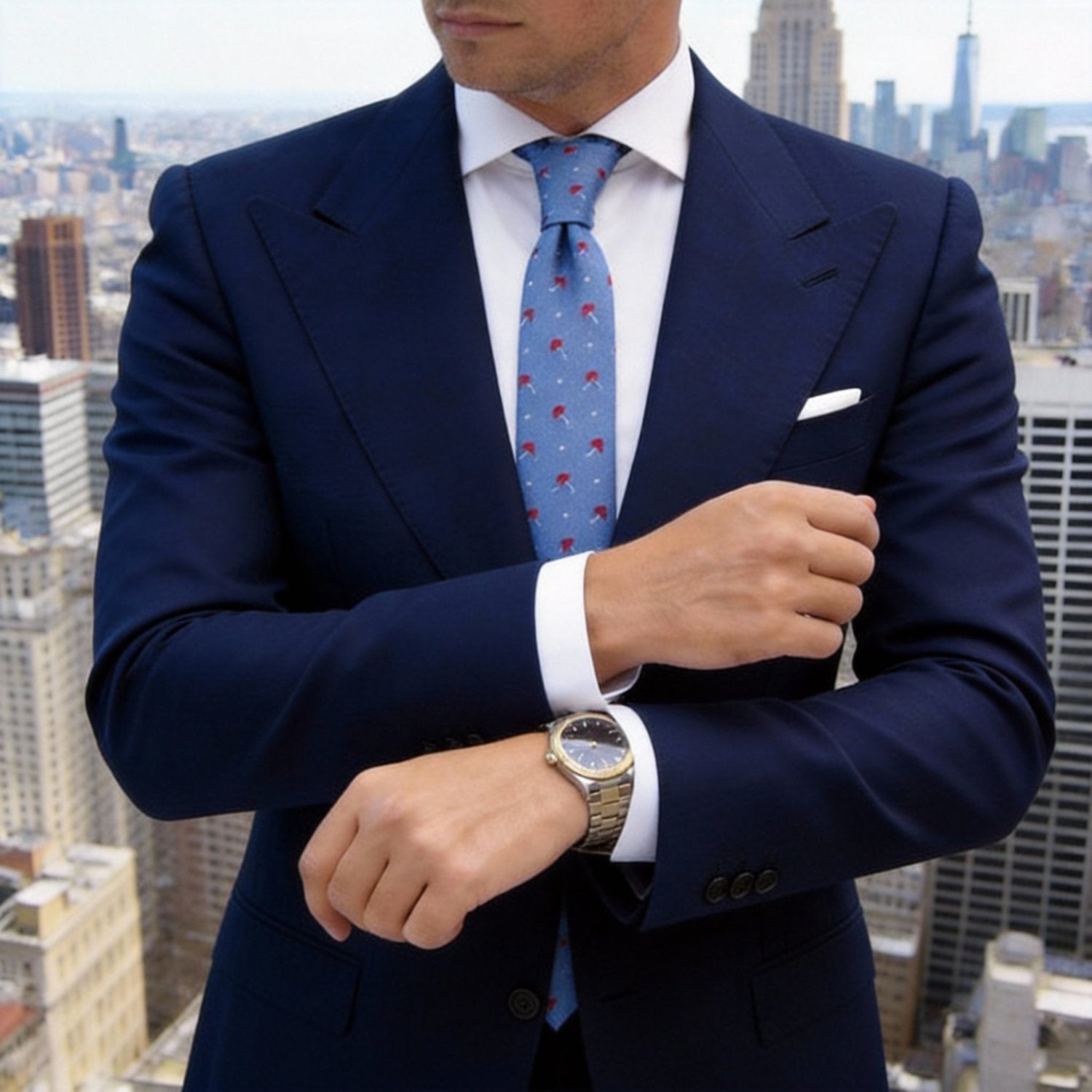Blue Necktie With Red Umbrella & White Dot