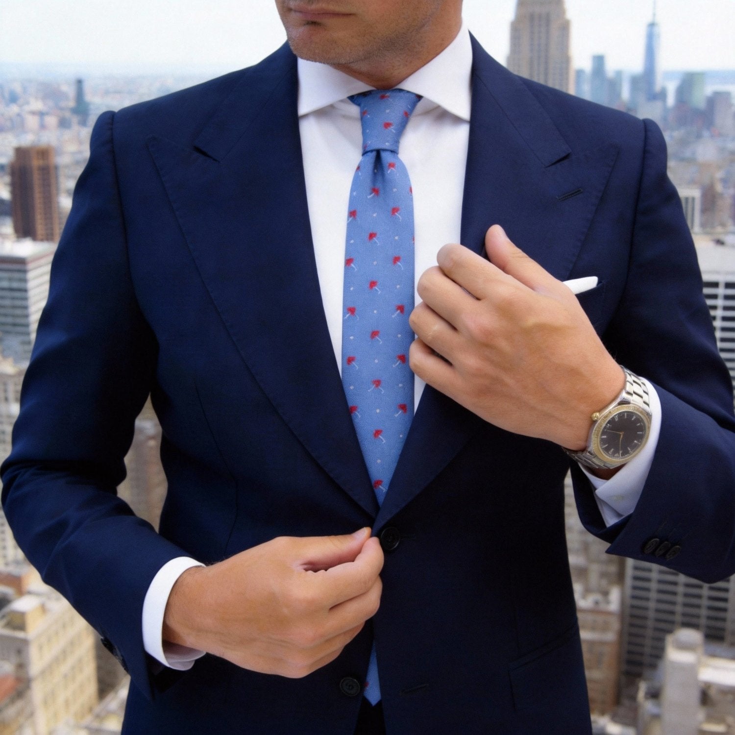 Blue Necktie With Red Umbrella & White Dot