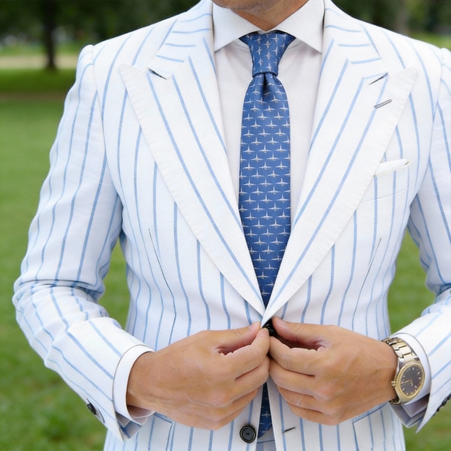 Blue Necktie With White Airplane