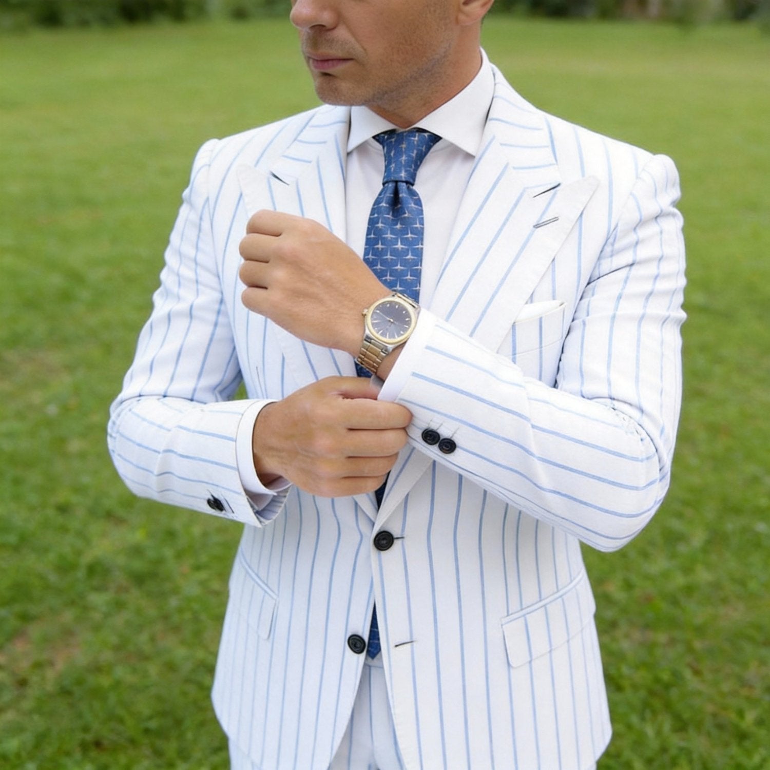 Blue Necktie With White Airplane