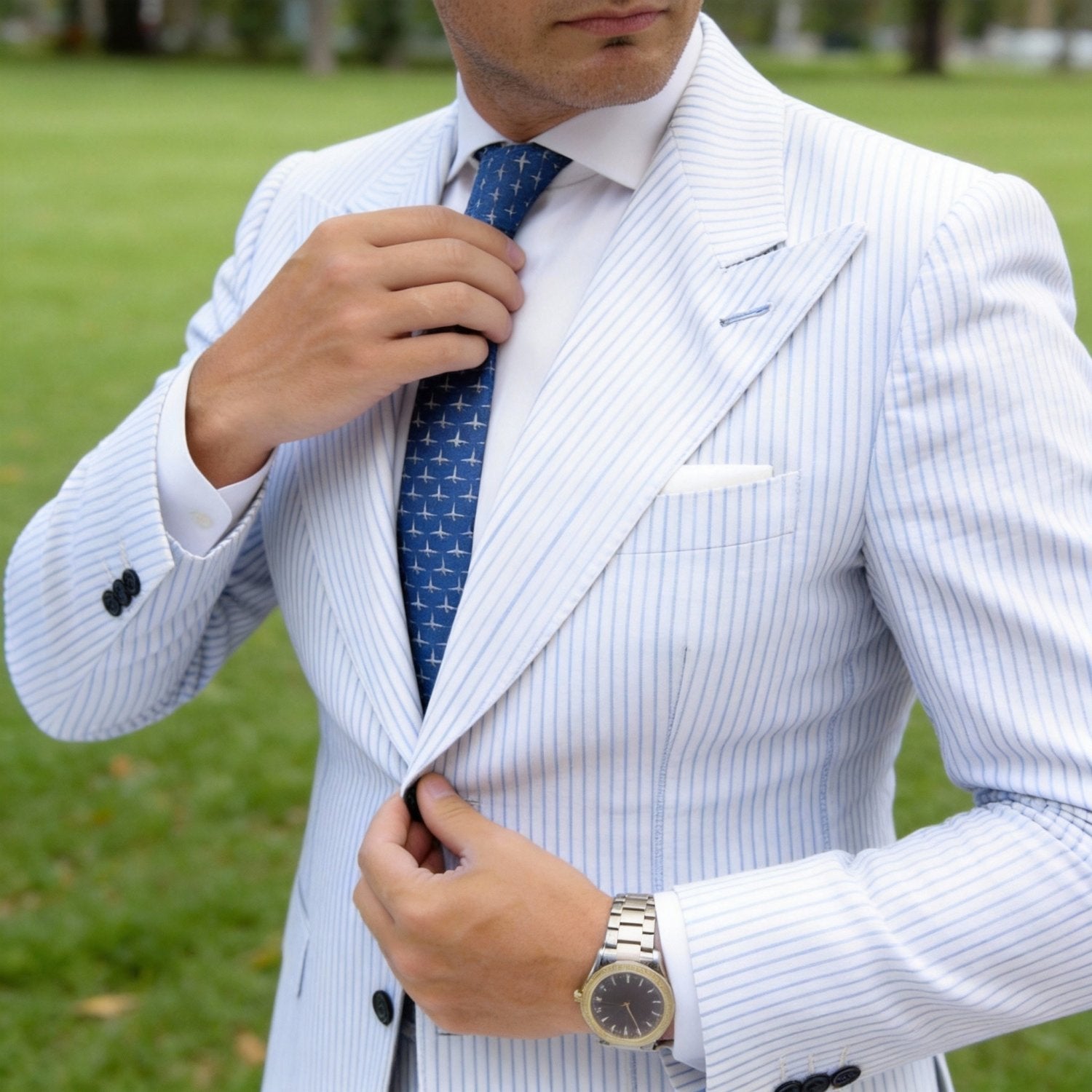 Blue Necktie With White Airplane