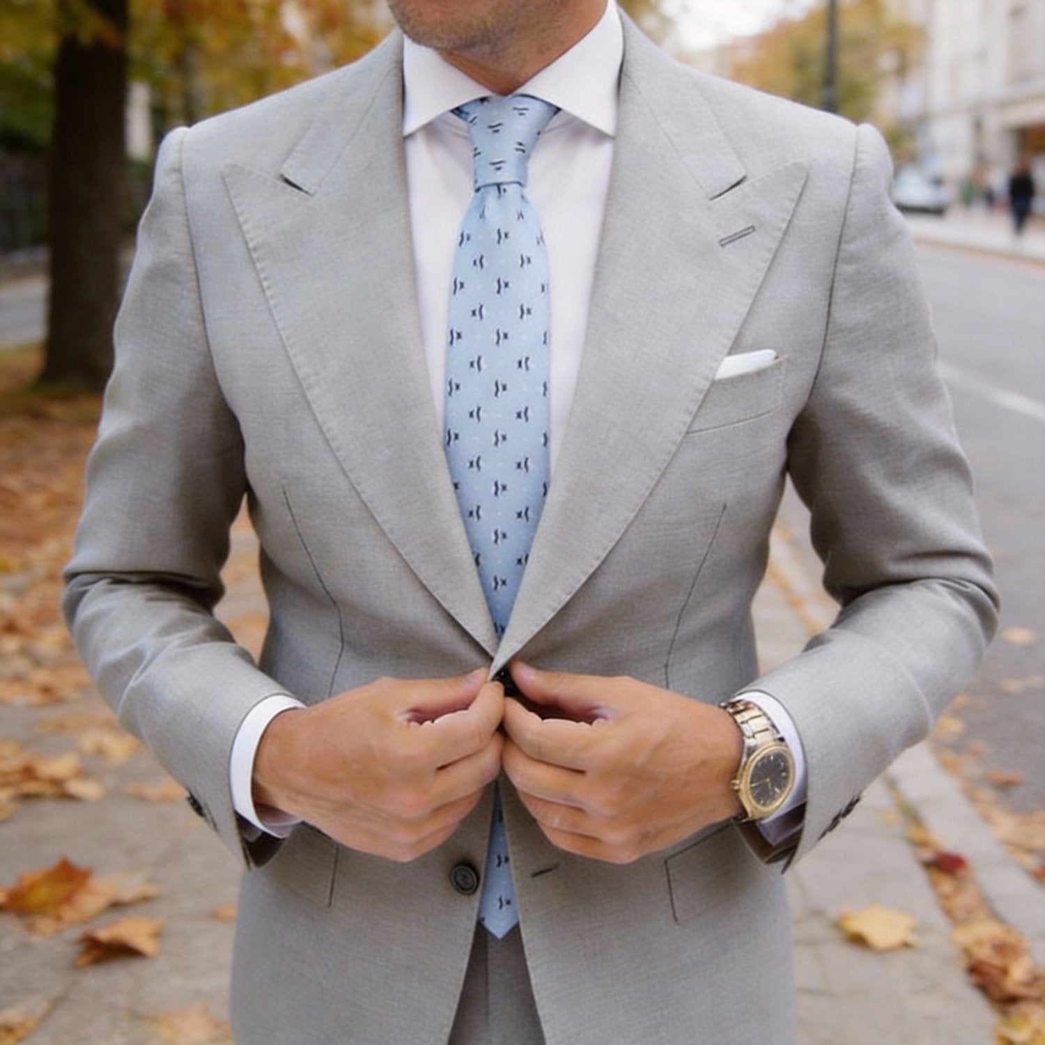 Light Blue with Dark Blue Fish Necktie