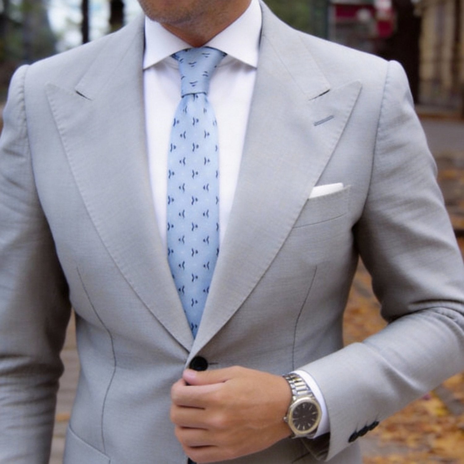Light Blue with Dark Blue Fish Necktie