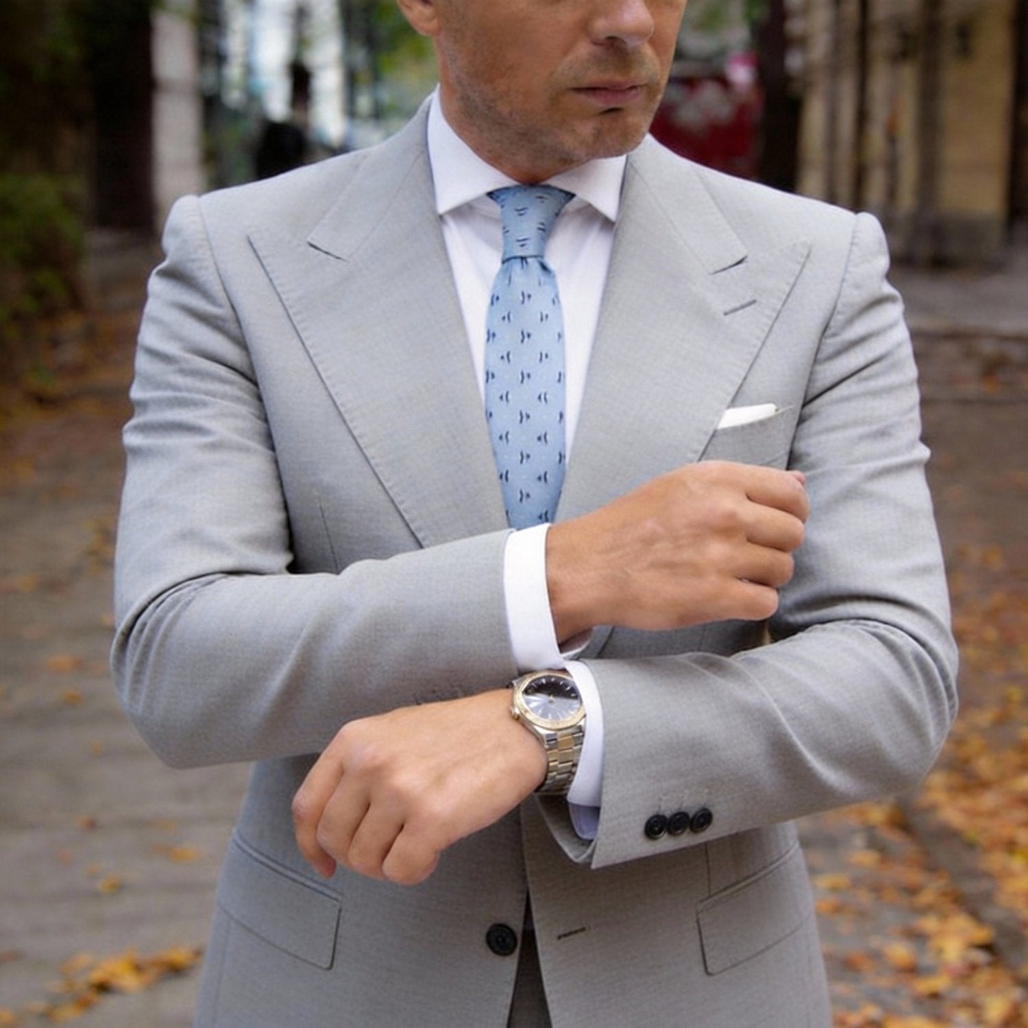 Light Blue with Dark Blue Fish Necktie