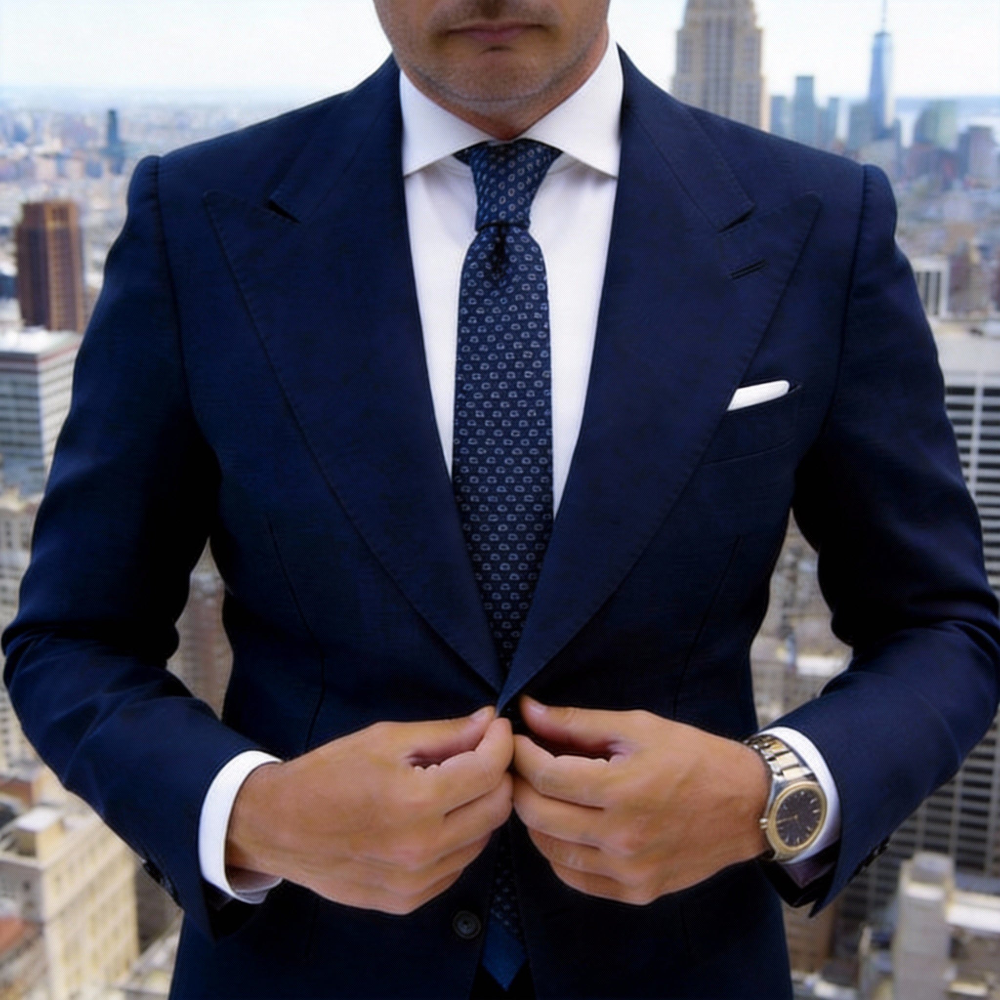 Dark Blue With White Small Repeating Patterns Necktie