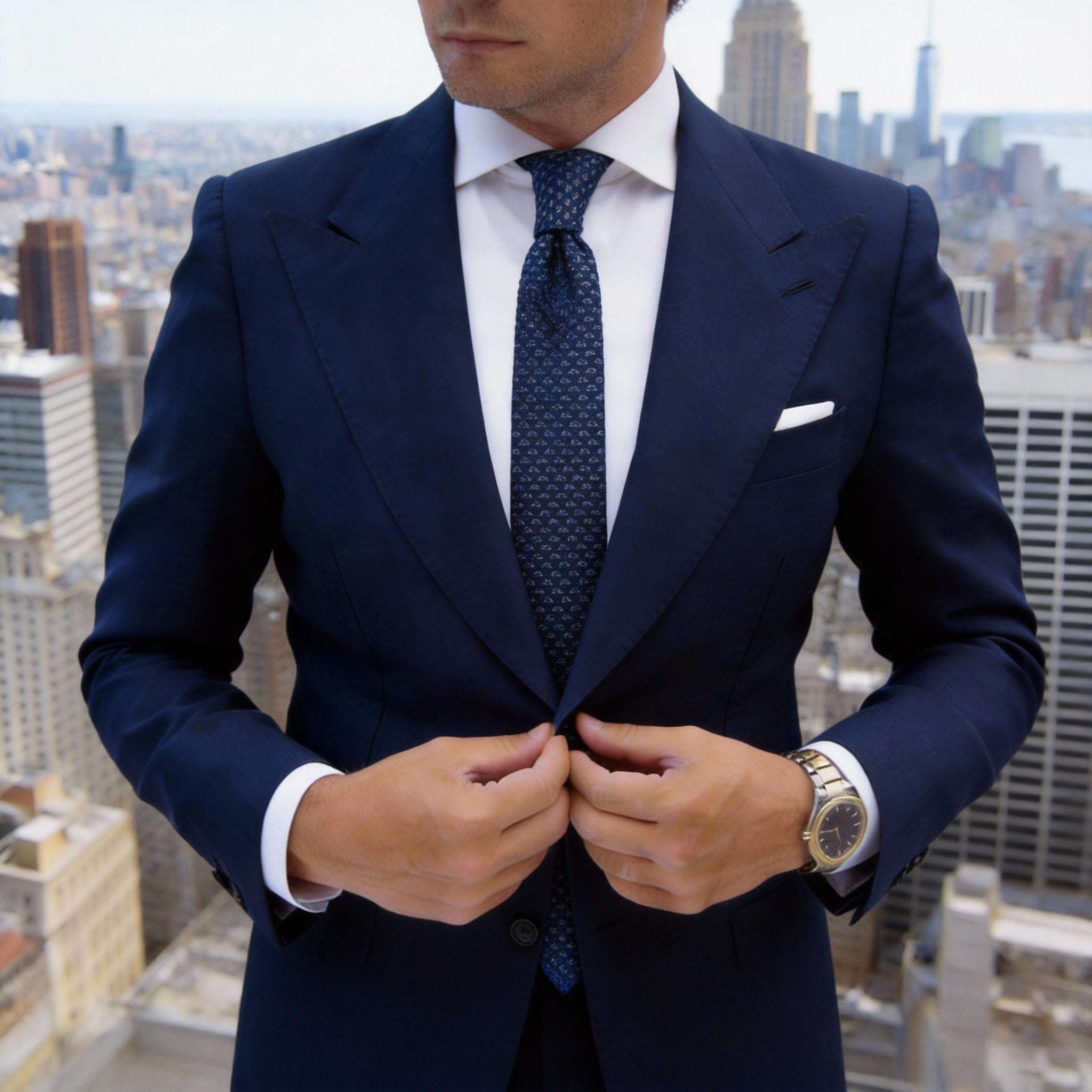 Dark Blue With White Small Repeating Patterns Necktie