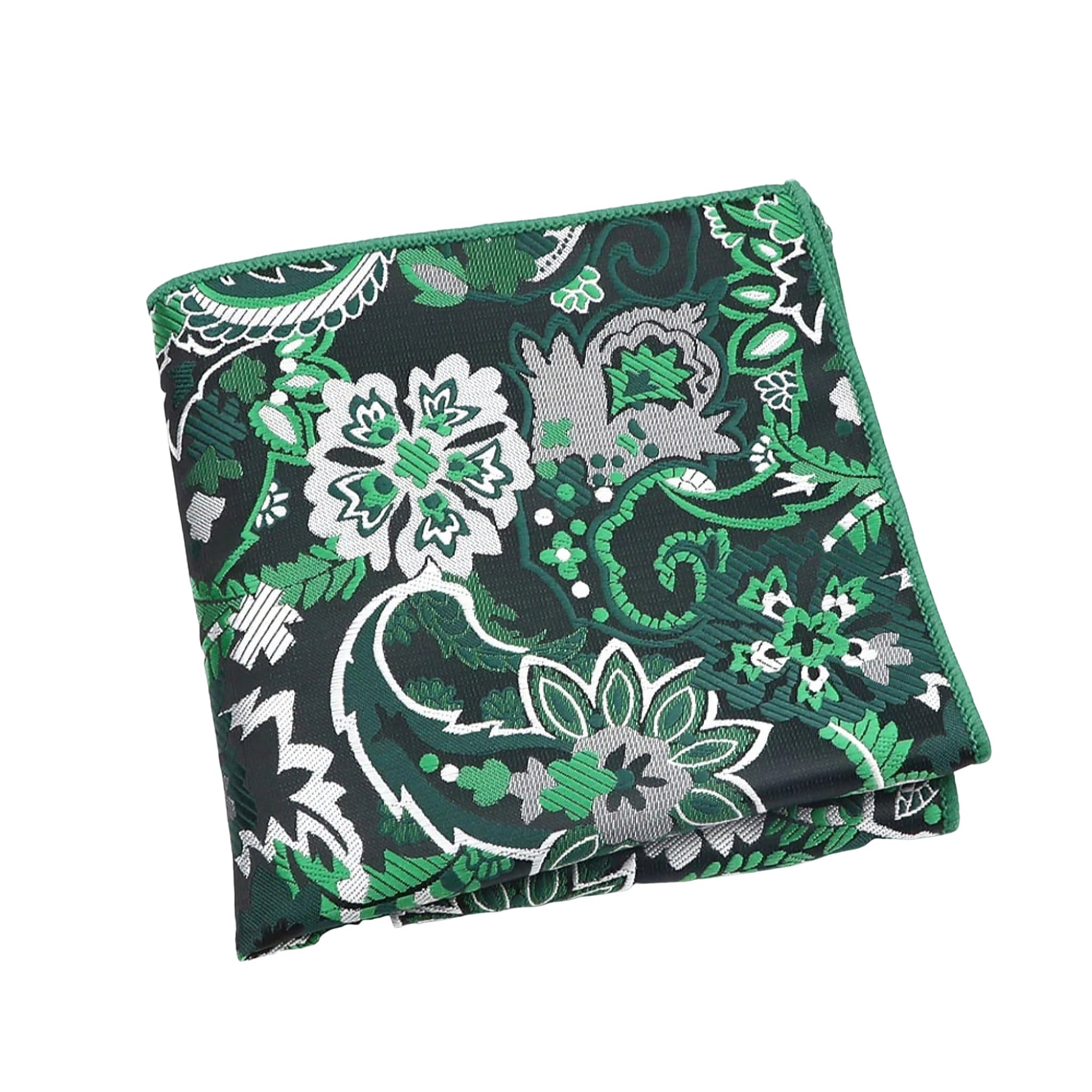 Dark Green White Floral Pocket Square