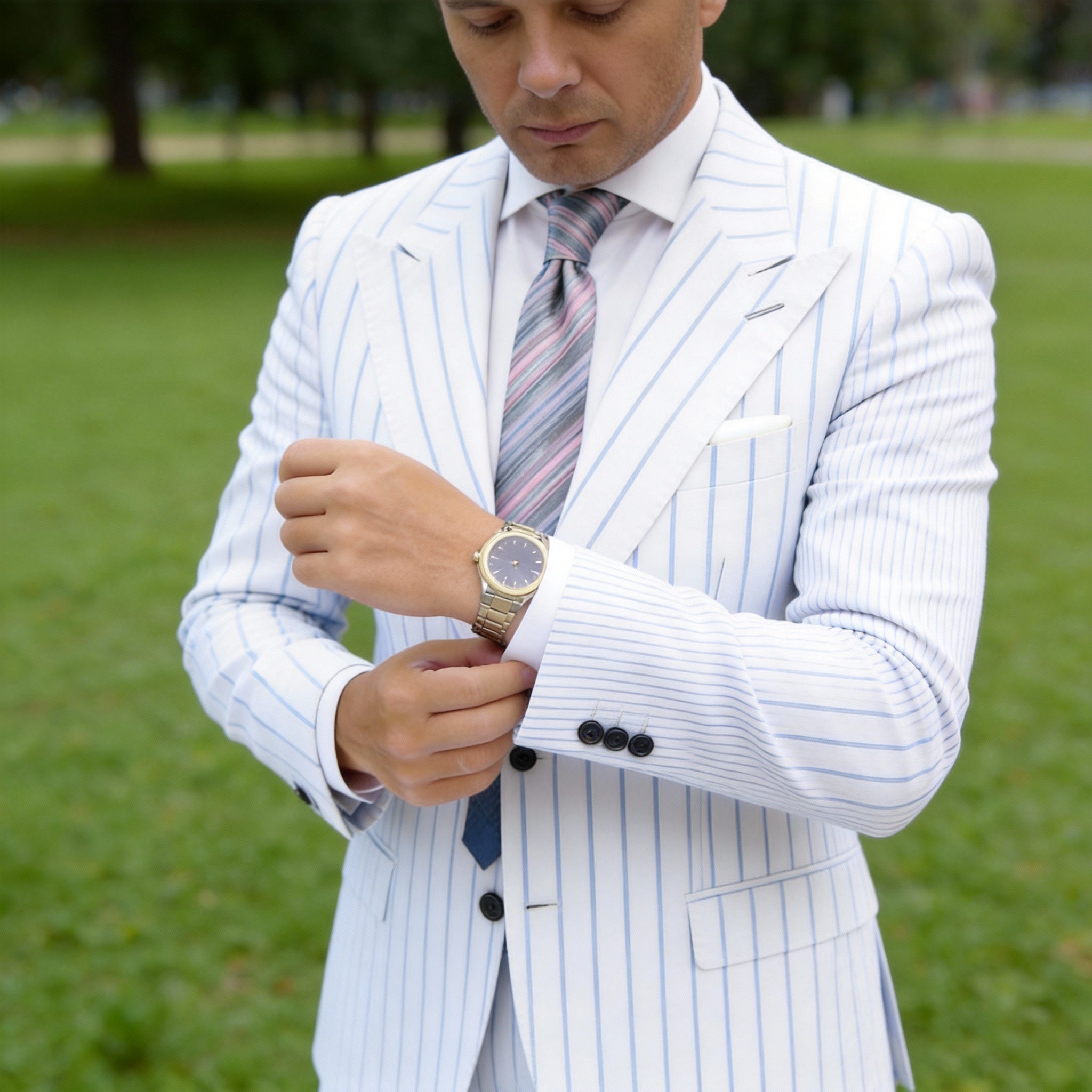 Gray With Pink Striped Necktie
