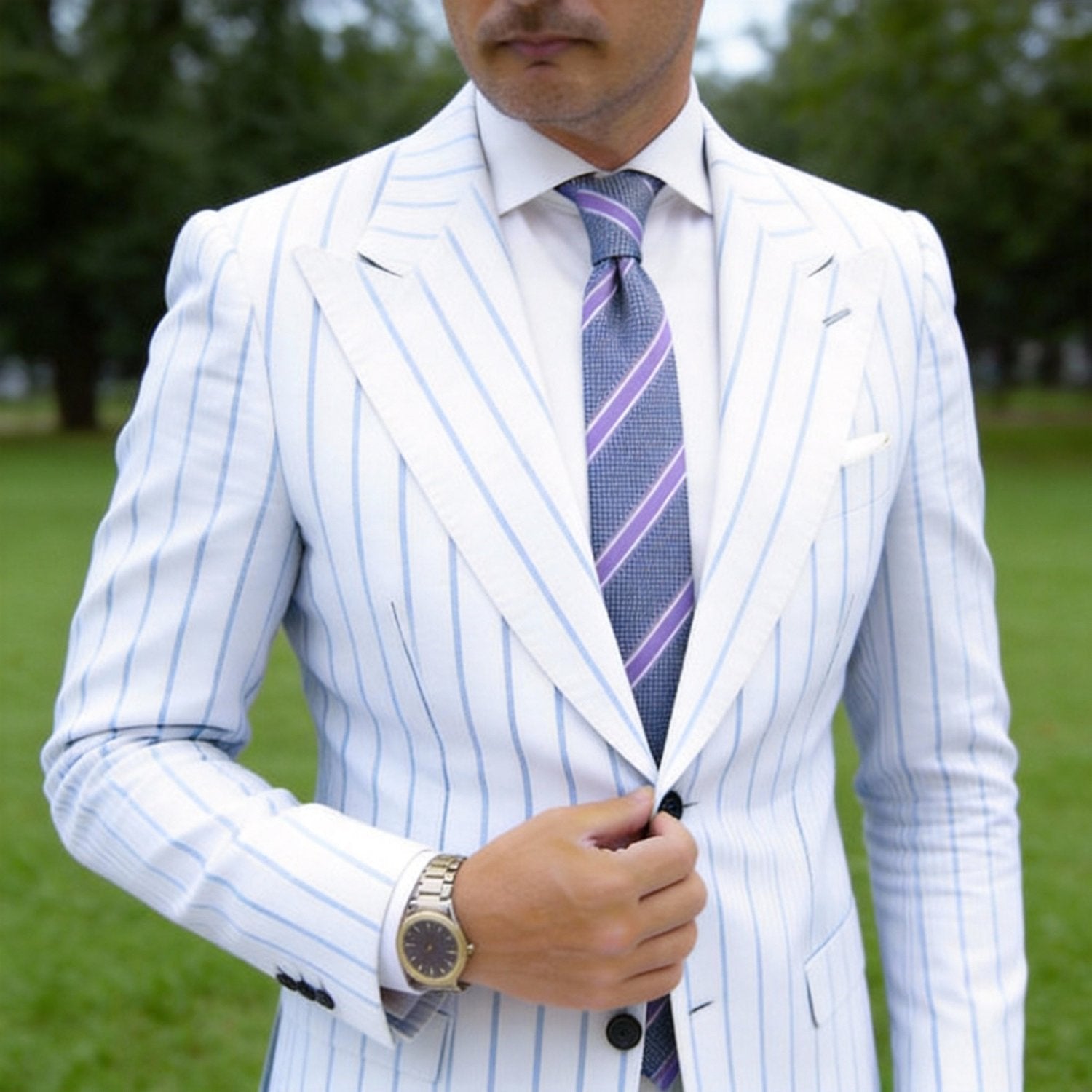 Blue With White Dots & Purple Stripes Necktie