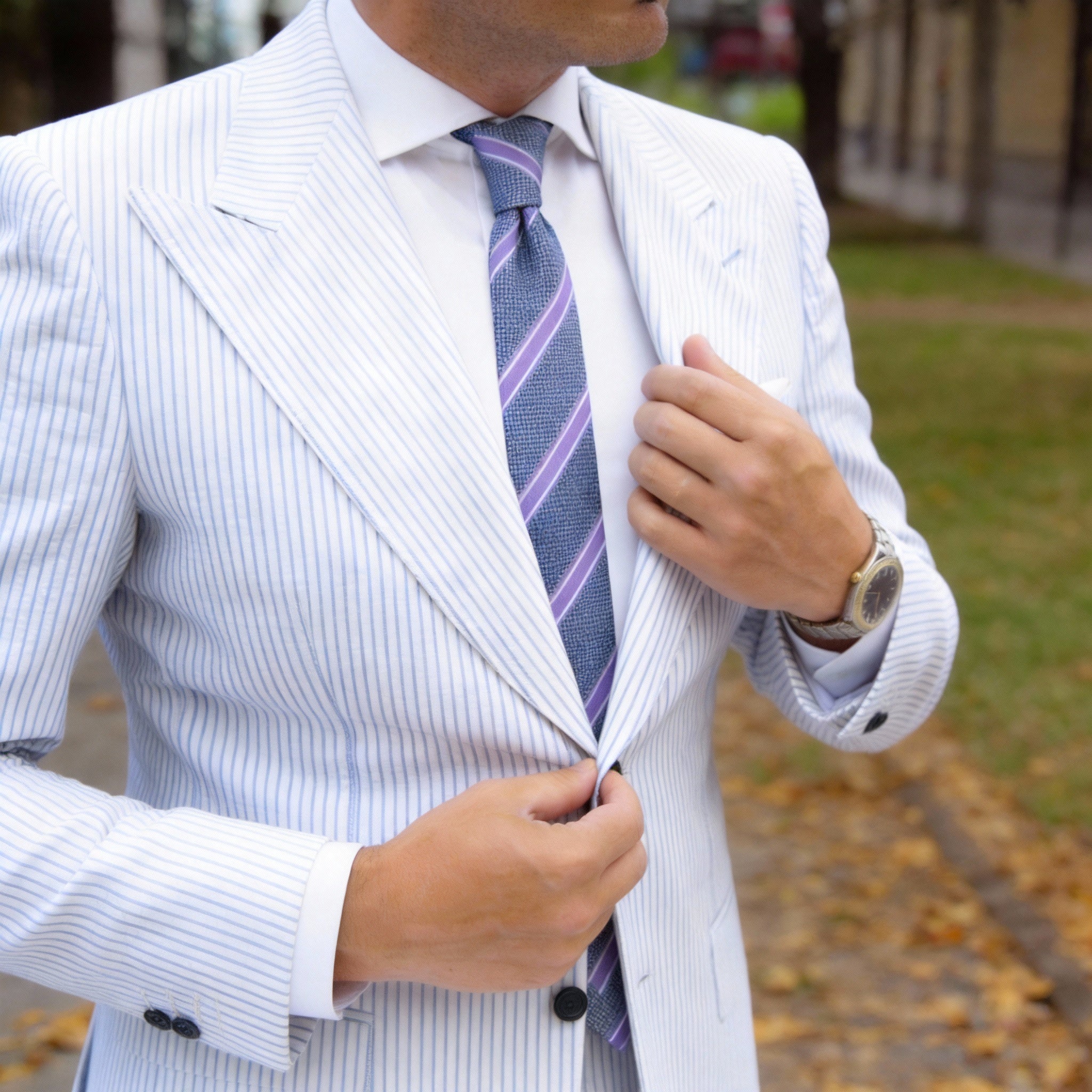 Blue With White Dots & Purple Stripes Necktie
