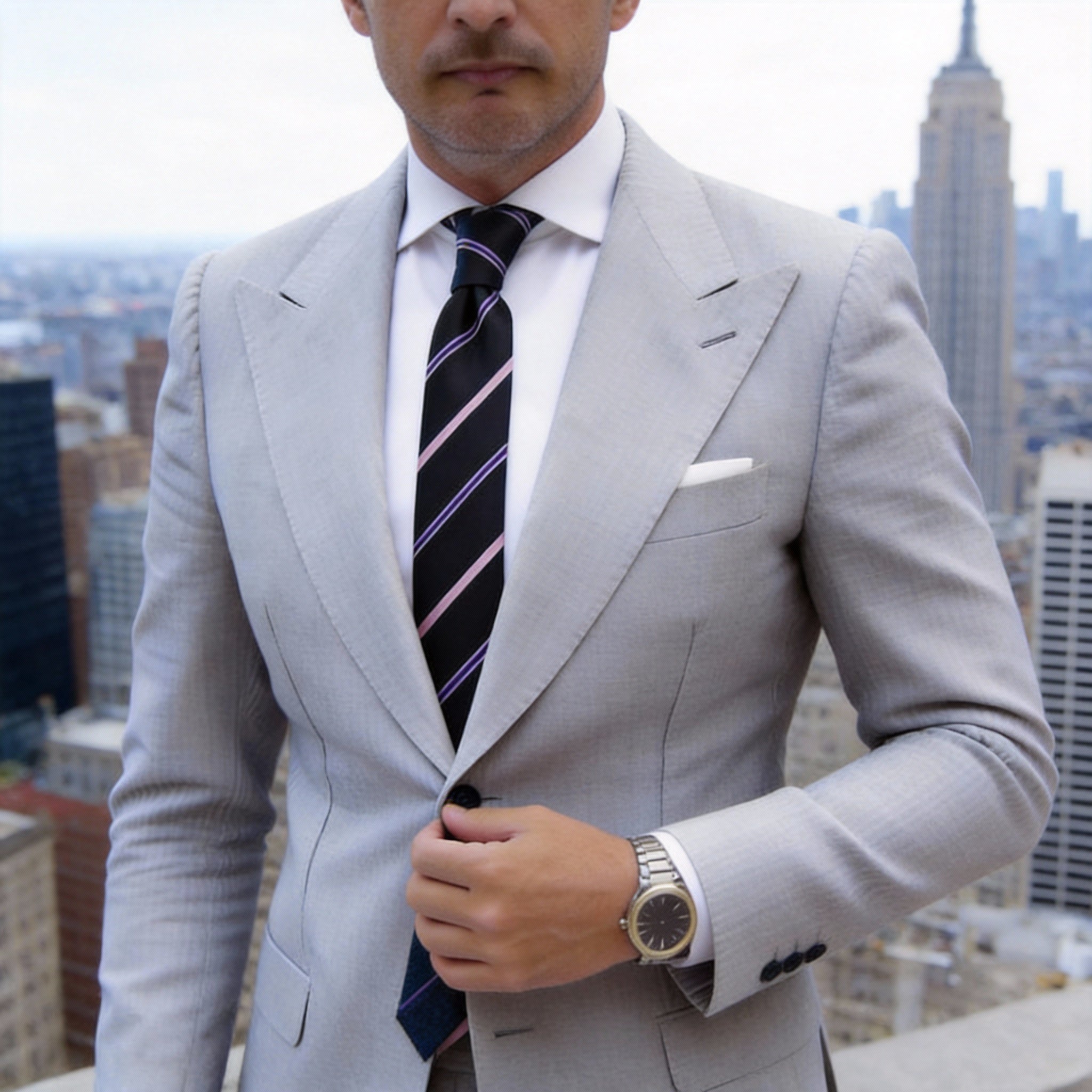 Black With Pink Purple Striped Necktie