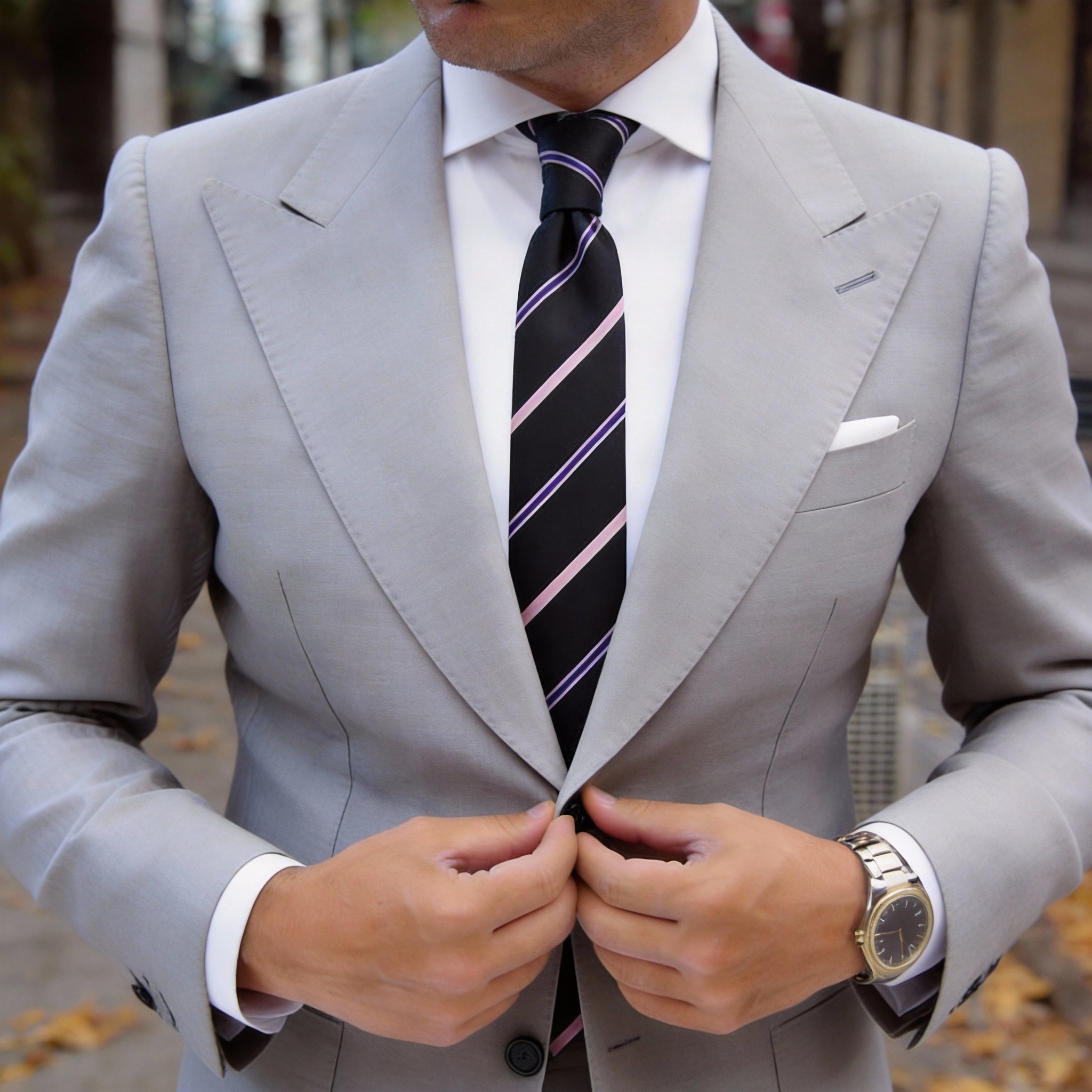 Black With Pink Purple Striped Necktie