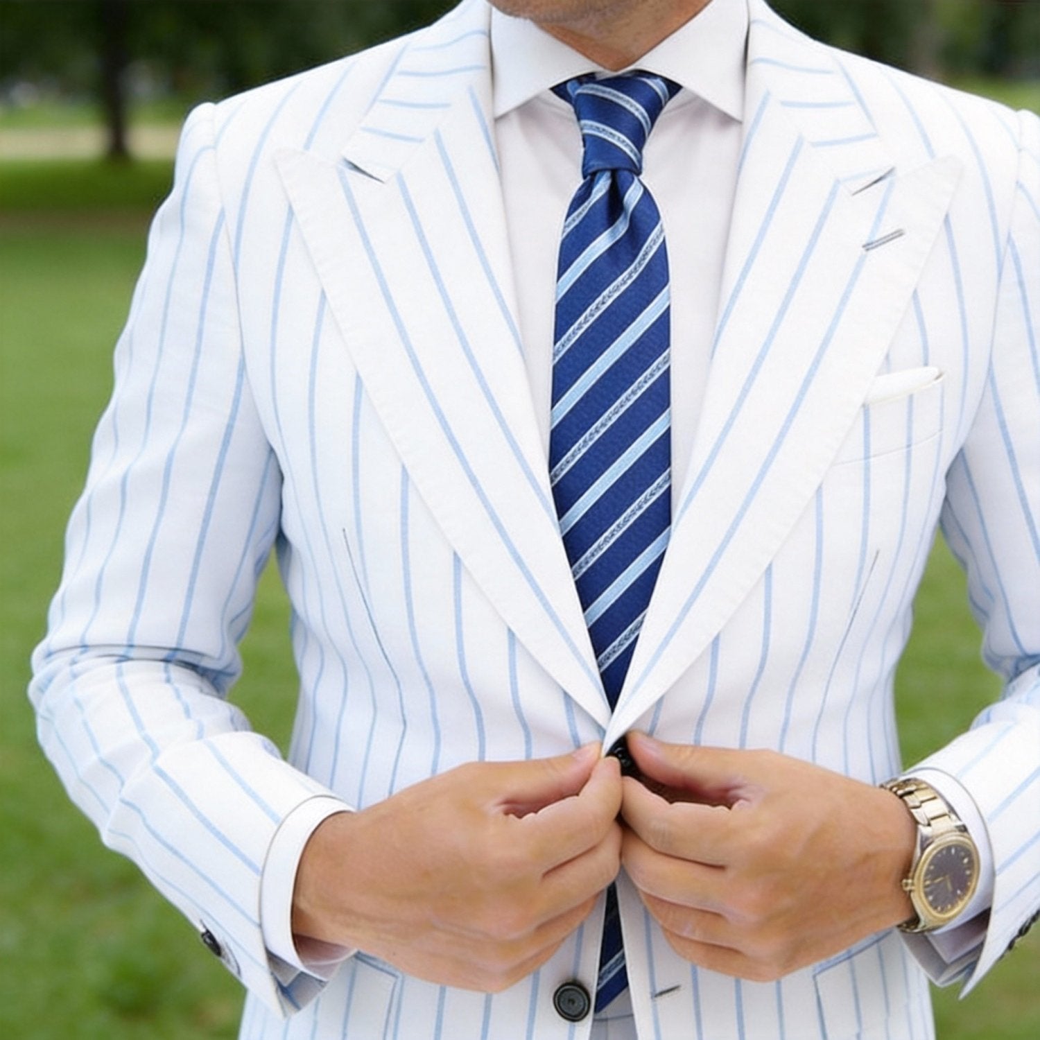 Blue With Light Blue Striped Necktie