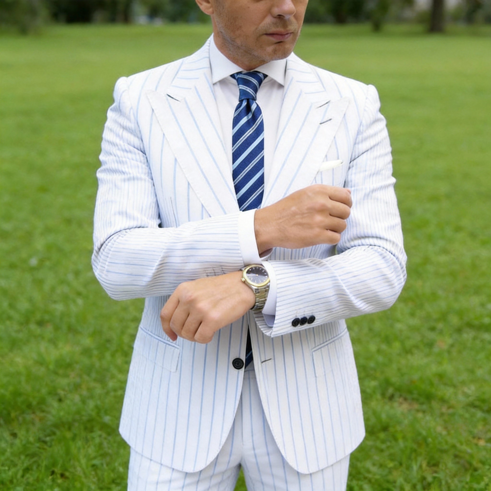 Blue With Light Blue Striped Necktie