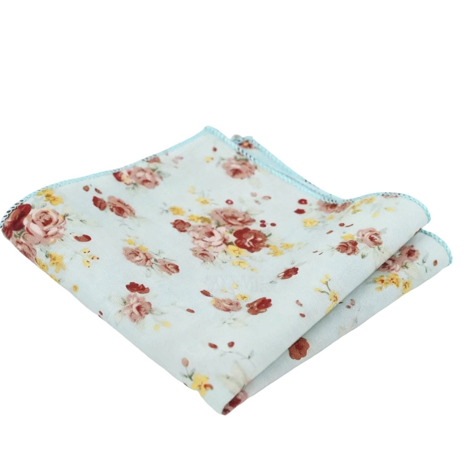 Light Blue with Pink Floral Pocket Square