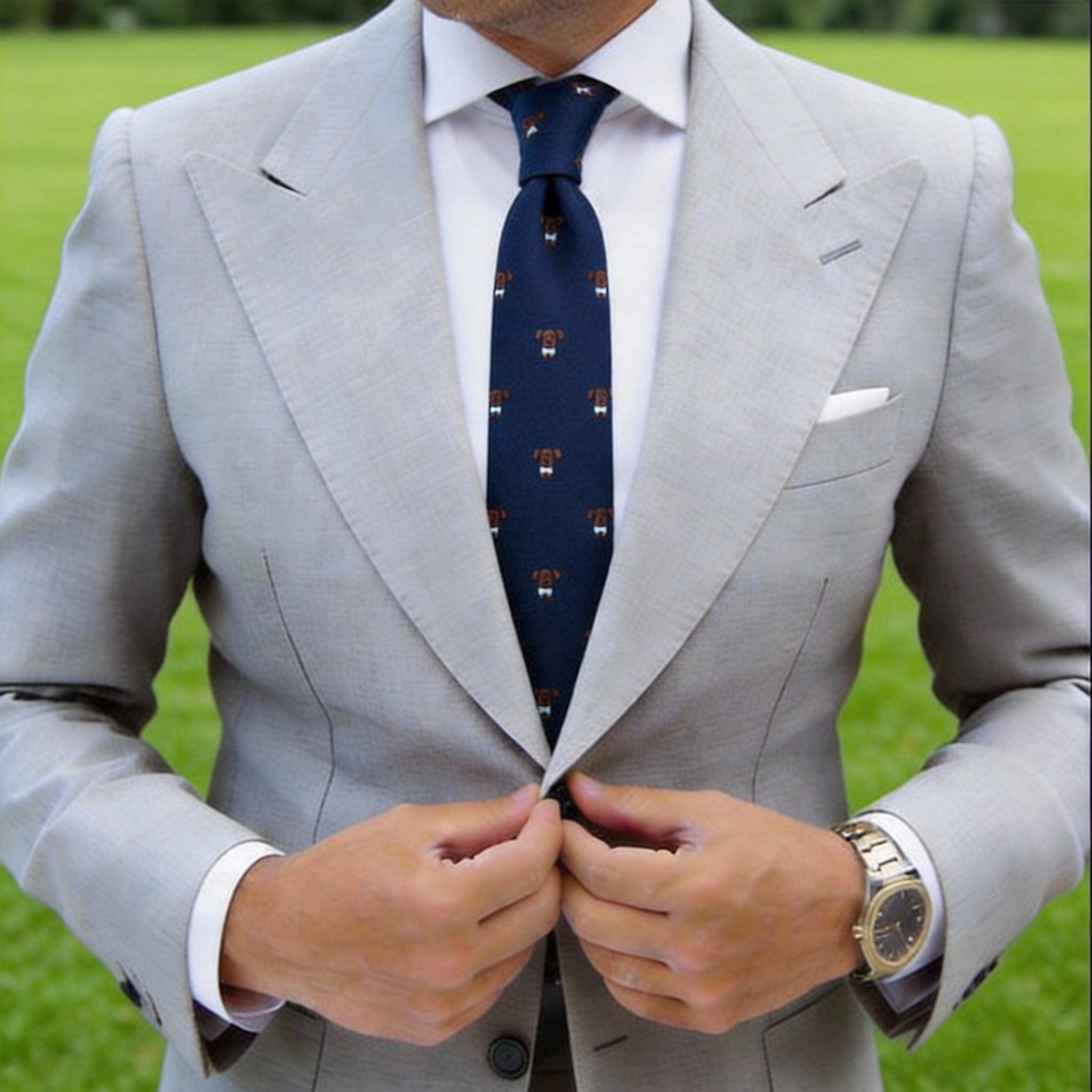 Navy Blue with Brown Cartoon Dog Necktie