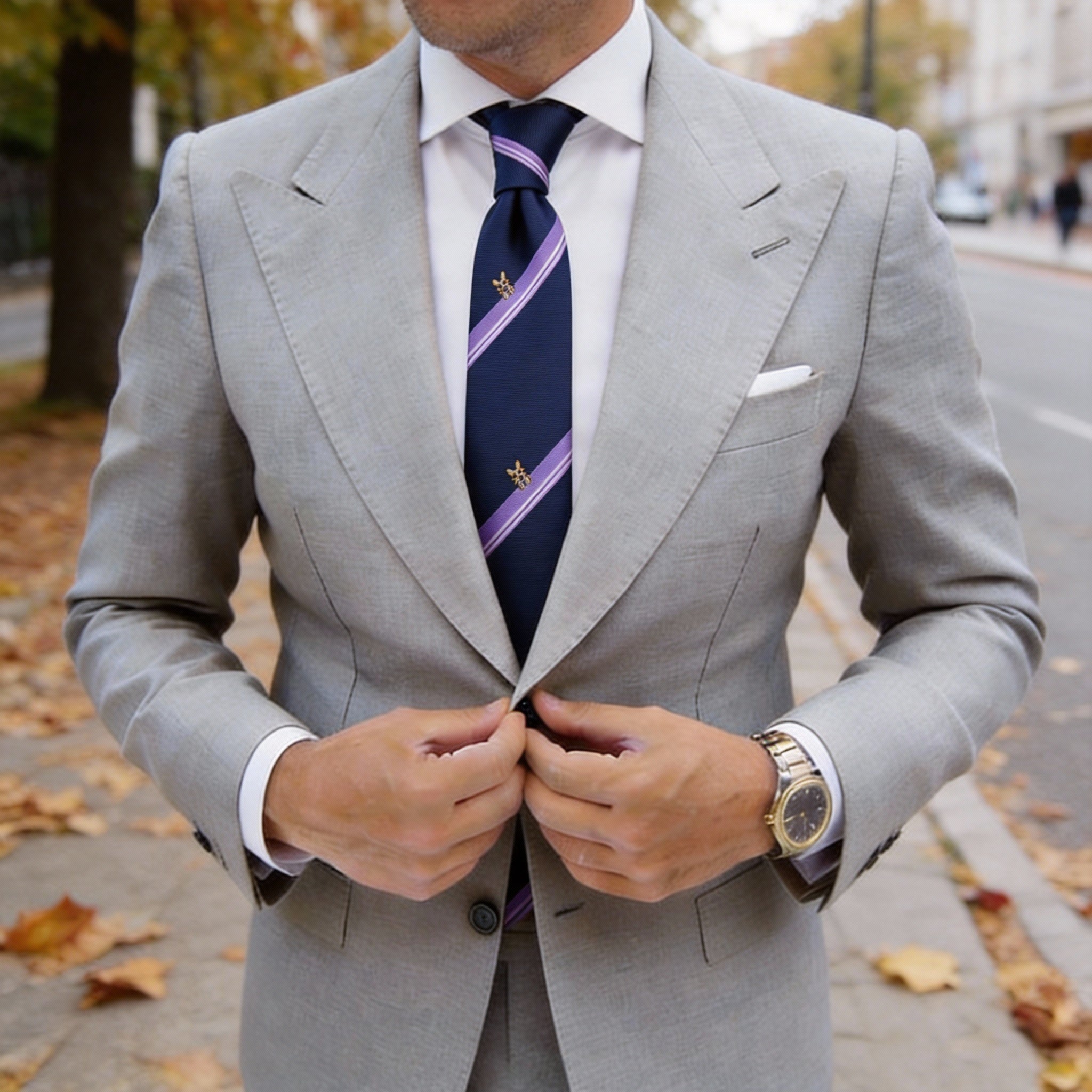 Dark Blue with Purple Stripes & Cartoon Animal Necktie