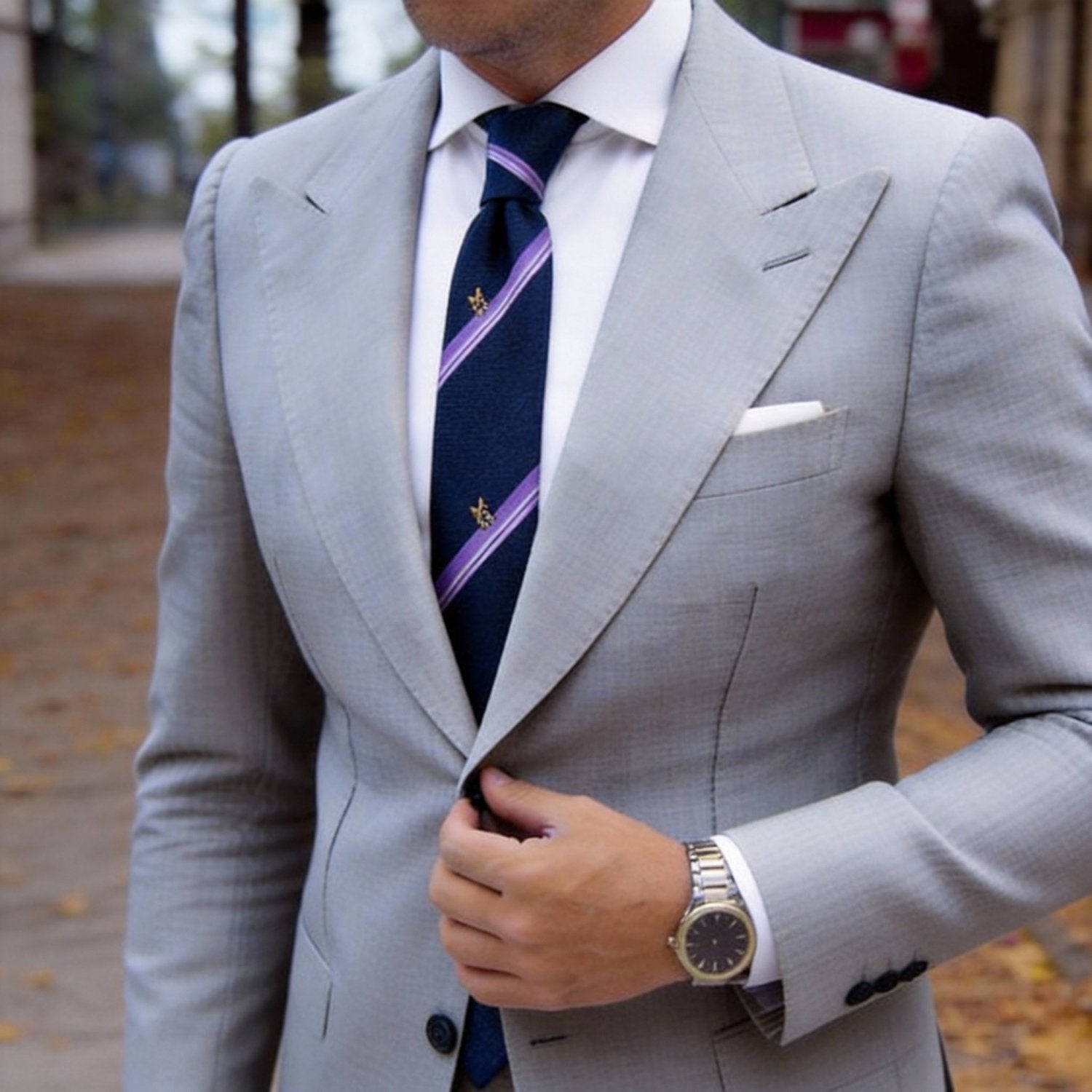 Dark Blue with Purple Stripes & Cartoon Animal Necktie