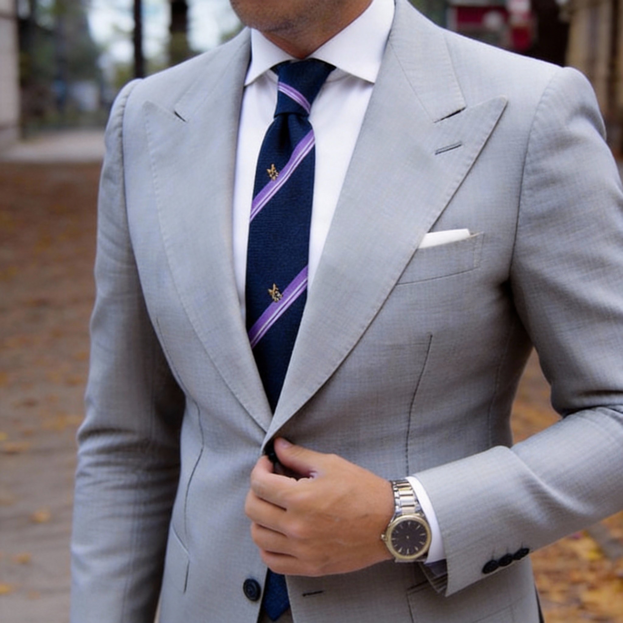 Dark Blue with Purple Stripes & Cartoon Animal Necktie