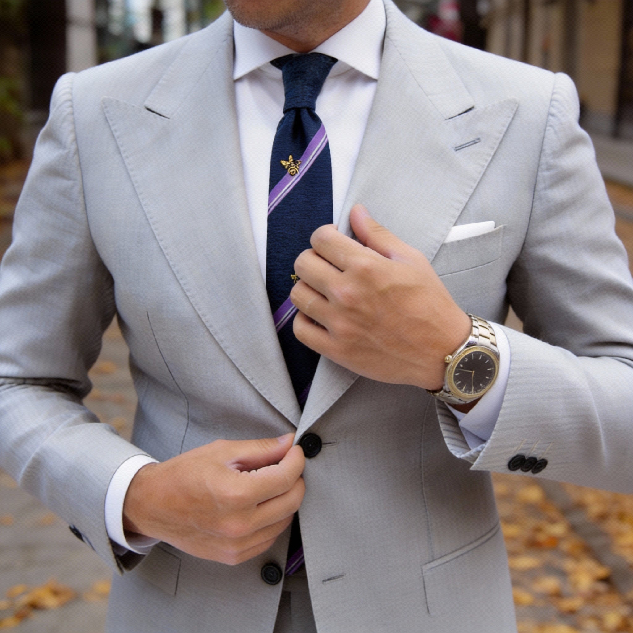 Dark Blue with Purple Stripes & Cartoon Animal Necktie