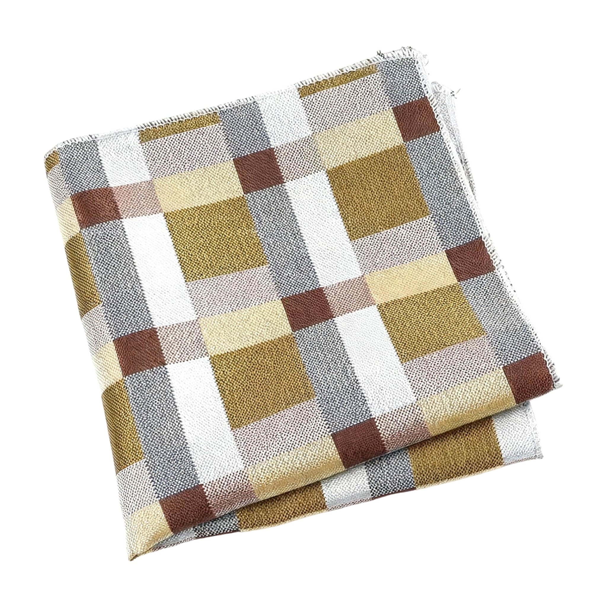 Beige Brown Plaid Pocket Square