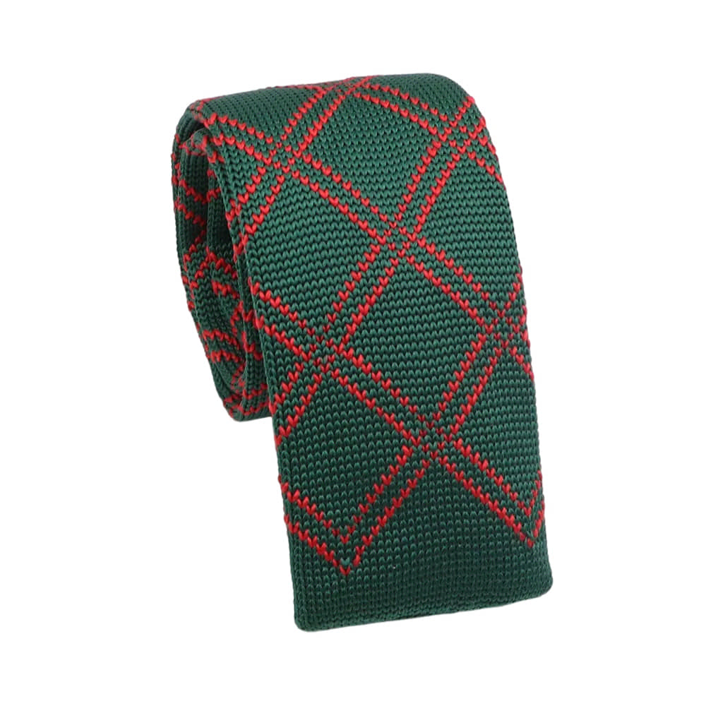 Green Red Argyle Necktie