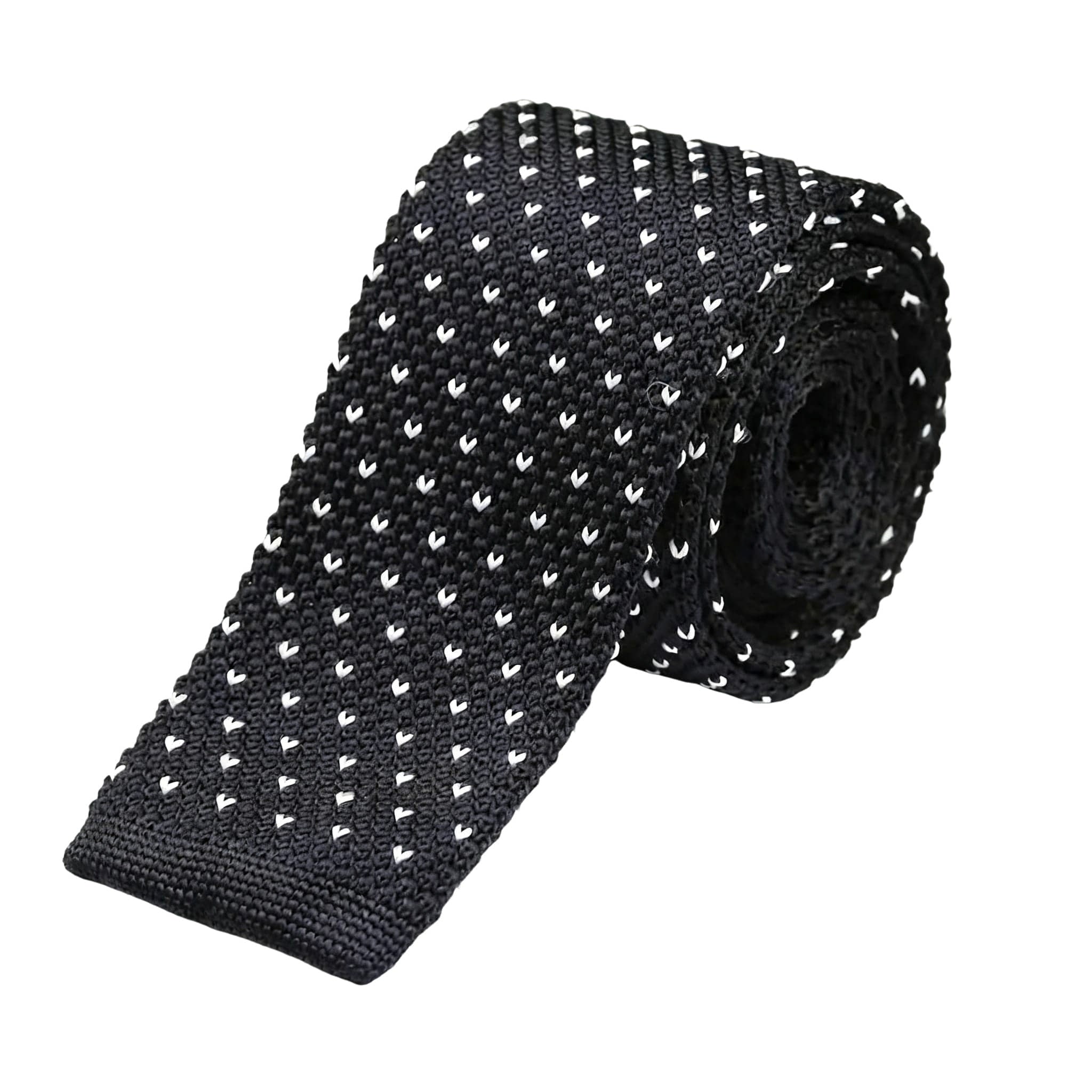 Black White Dotted Knitted Tie