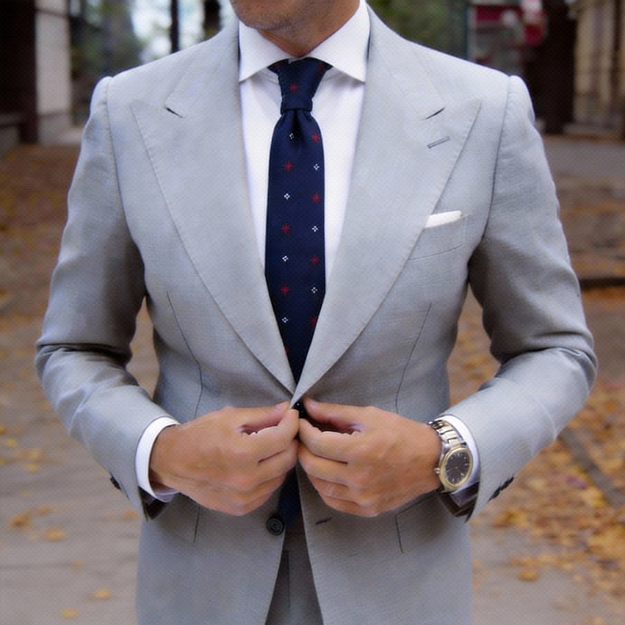 Blue with Red & White Flower Necktie