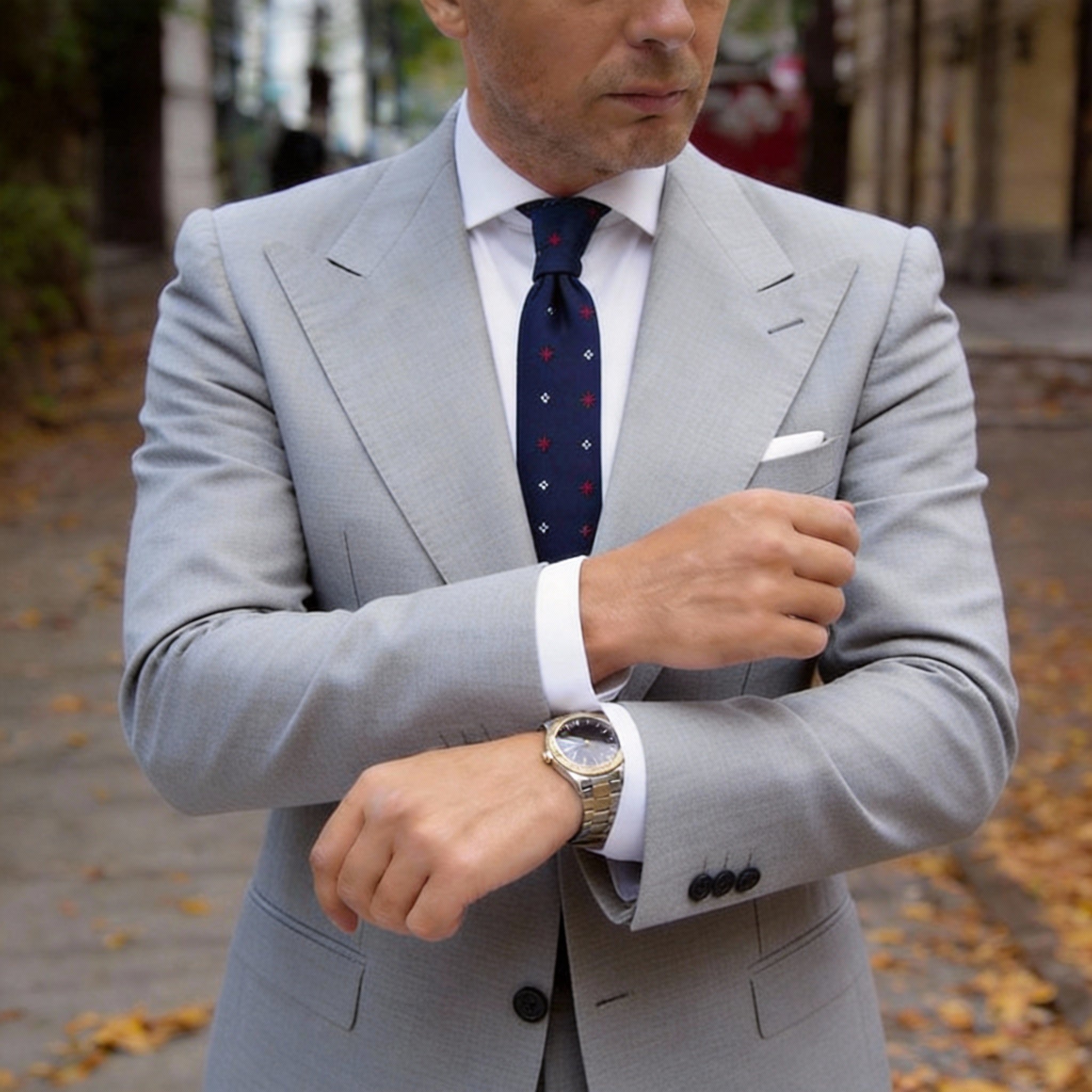 Blue with Red & White Flower Necktie