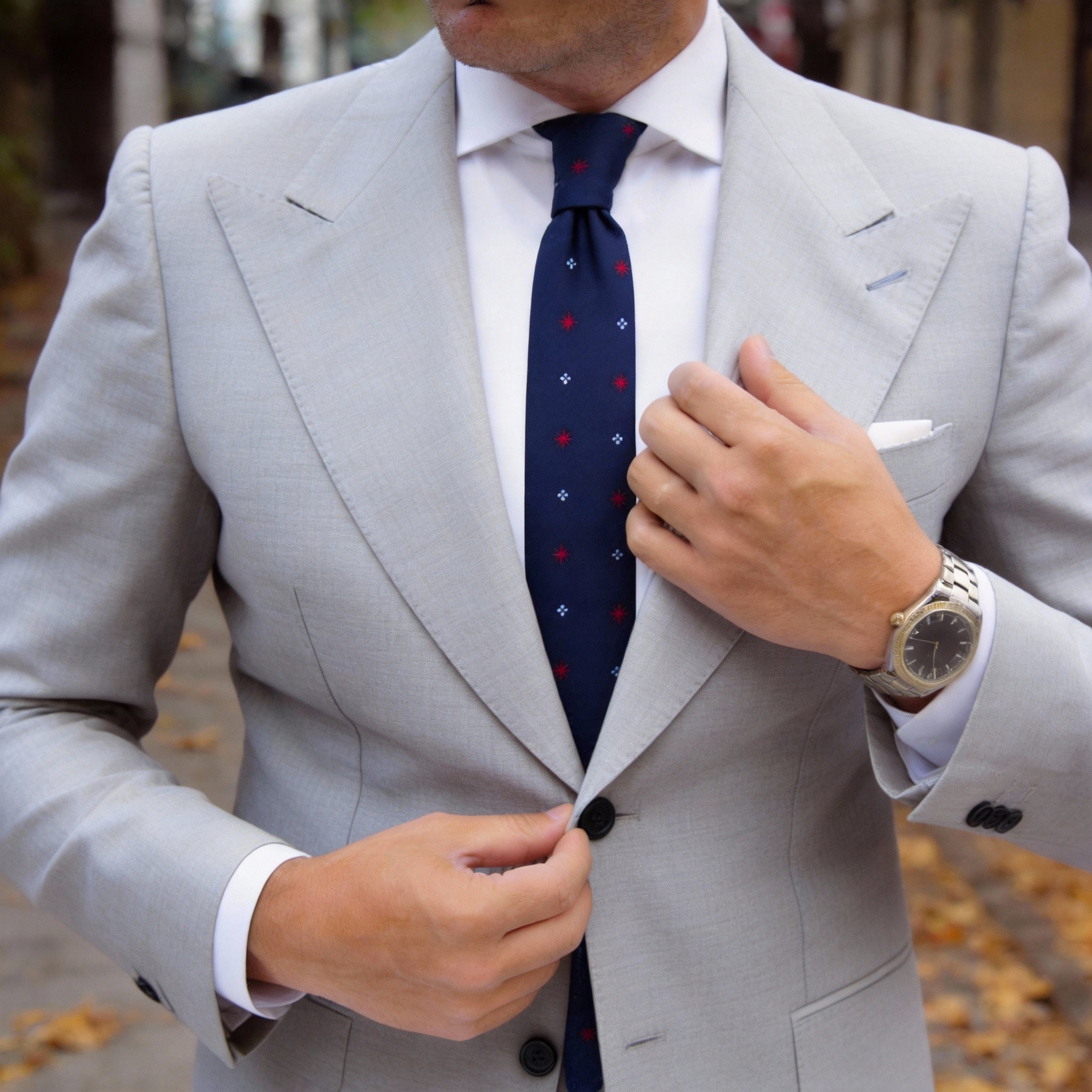 Blue with Red & White Flower Necktie