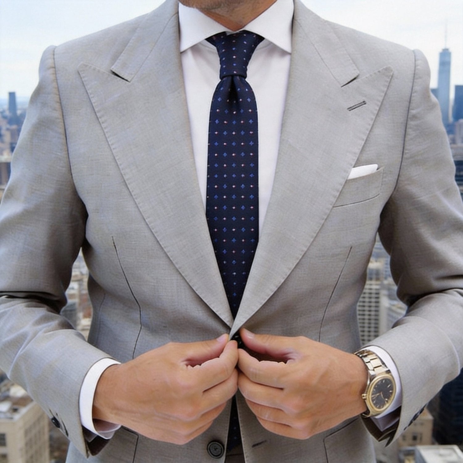 Navy Blue With Red White Blue Geometric Necktie