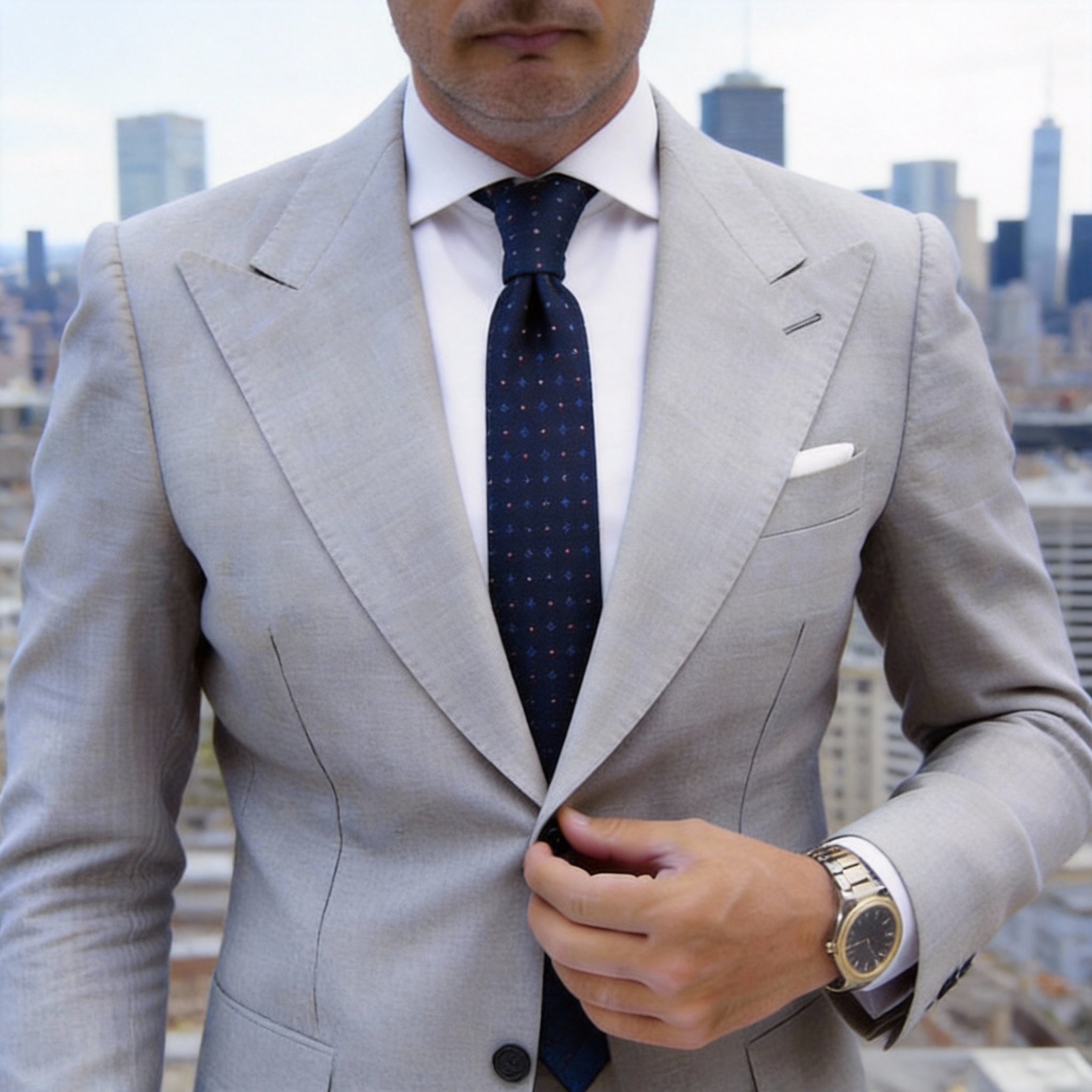 Navy Blue With Red White Blue Geometric Necktie