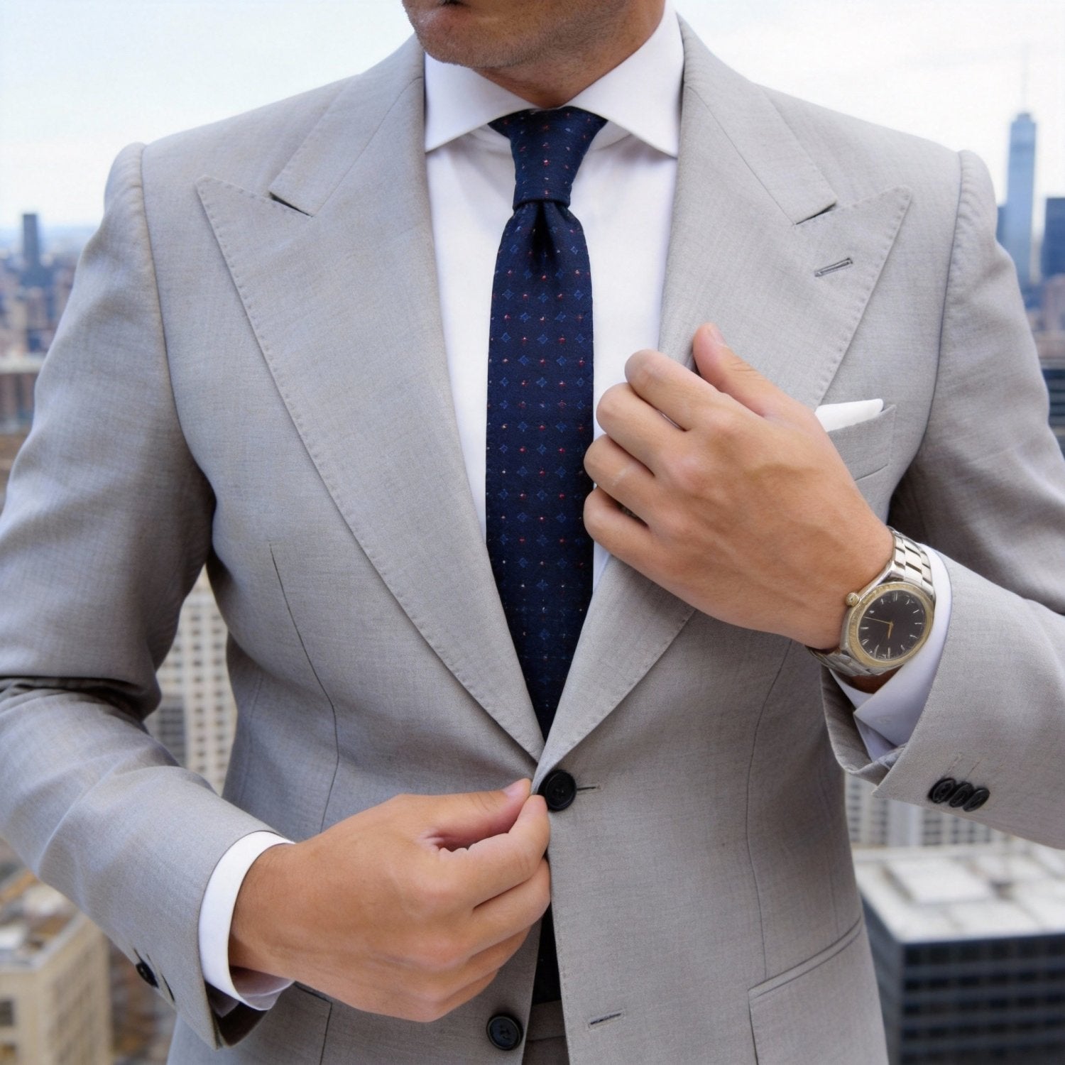 Navy Blue With Red White Blue Geometric Necktie